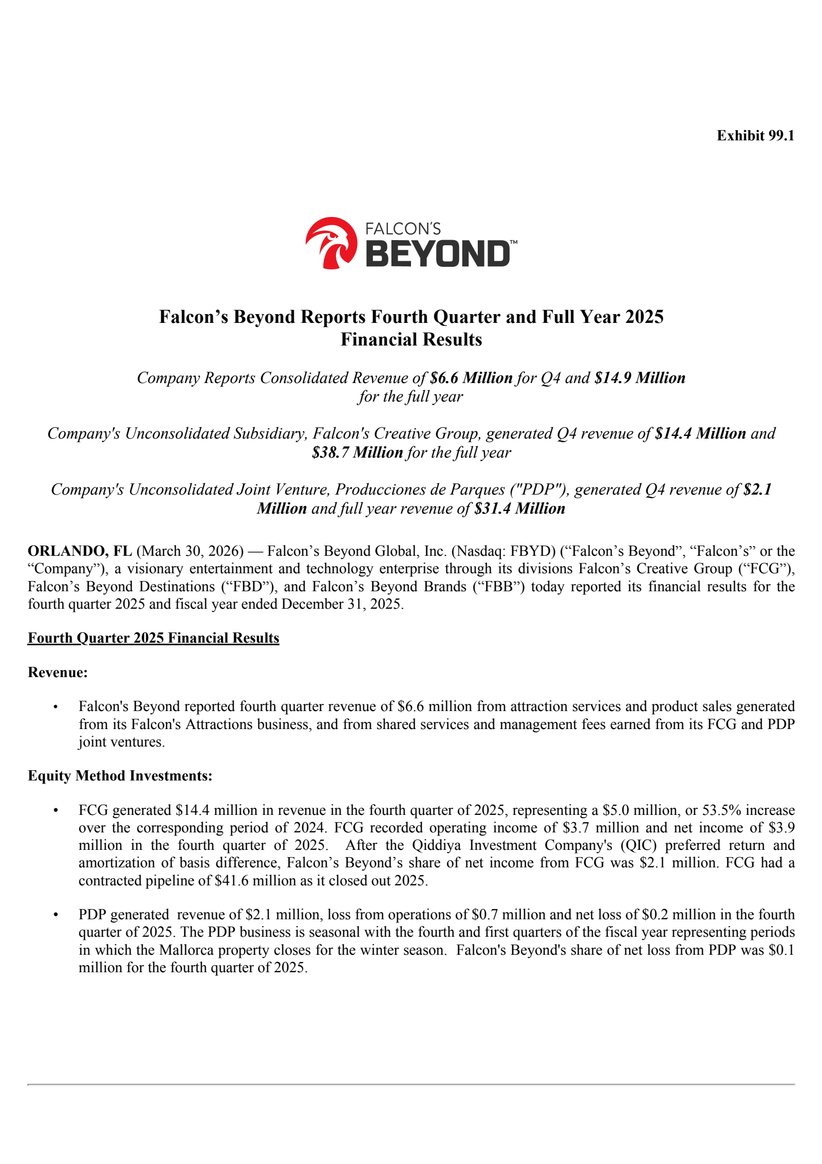 Falcon's Beyond Global's Q4 2025 Press Release