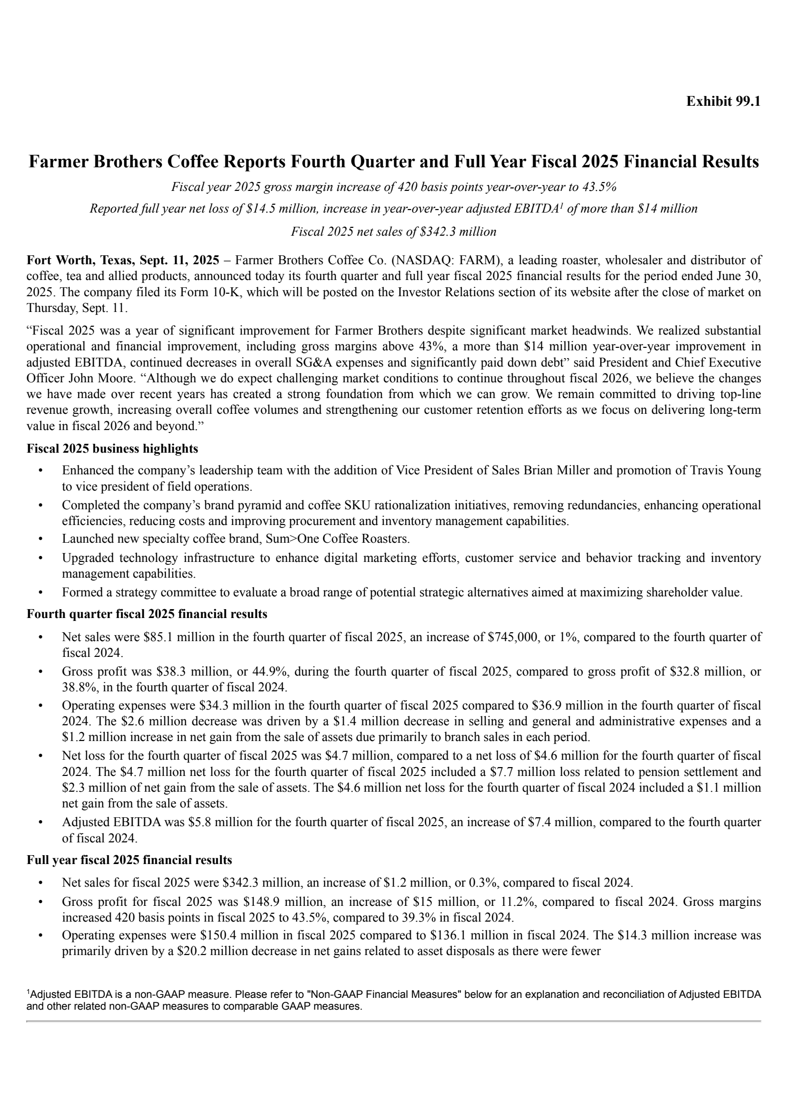 Farmer Brothers' Q4 2025 Earnings Release