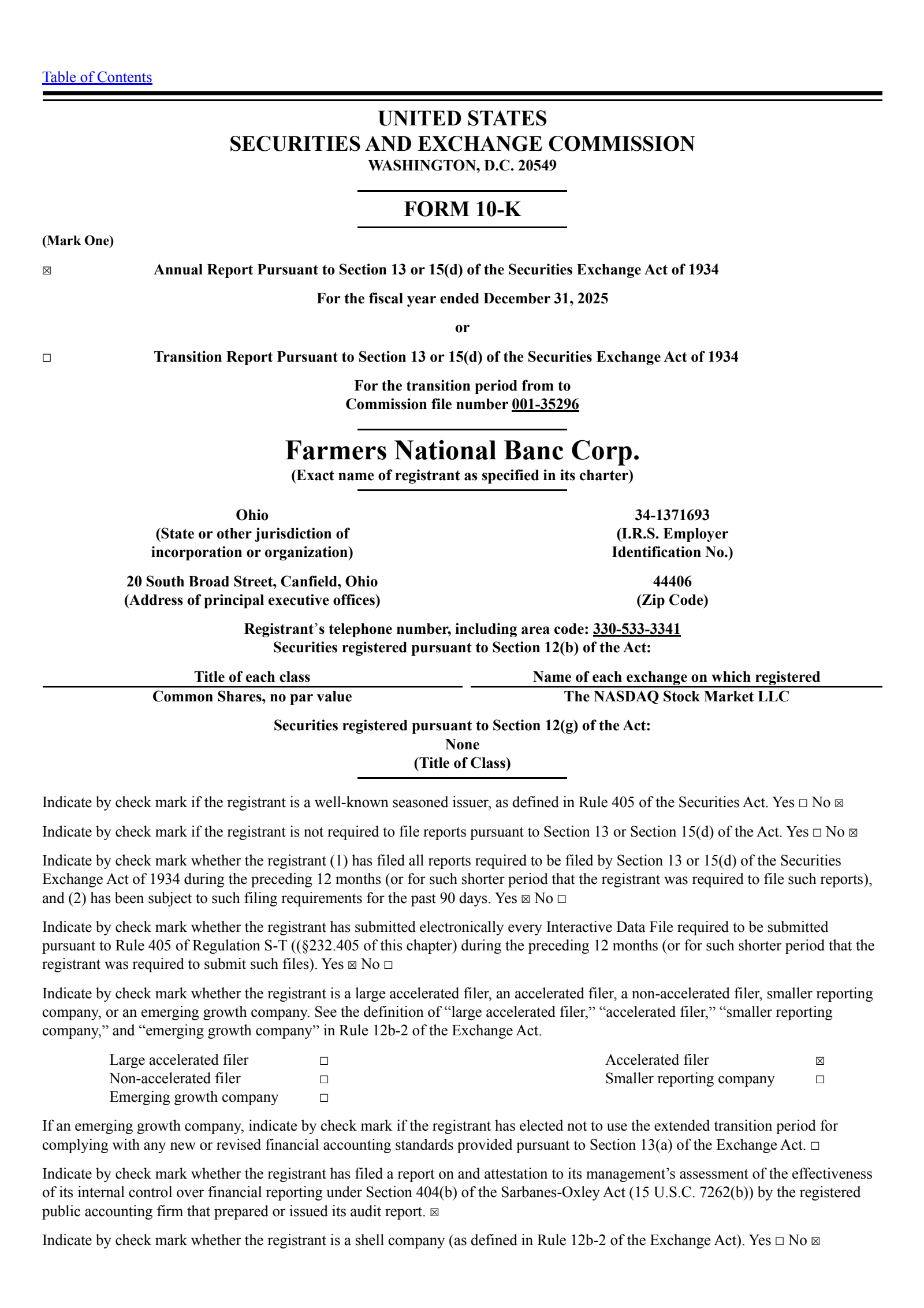 Farmers National Banc's Q4 2025 Annual report