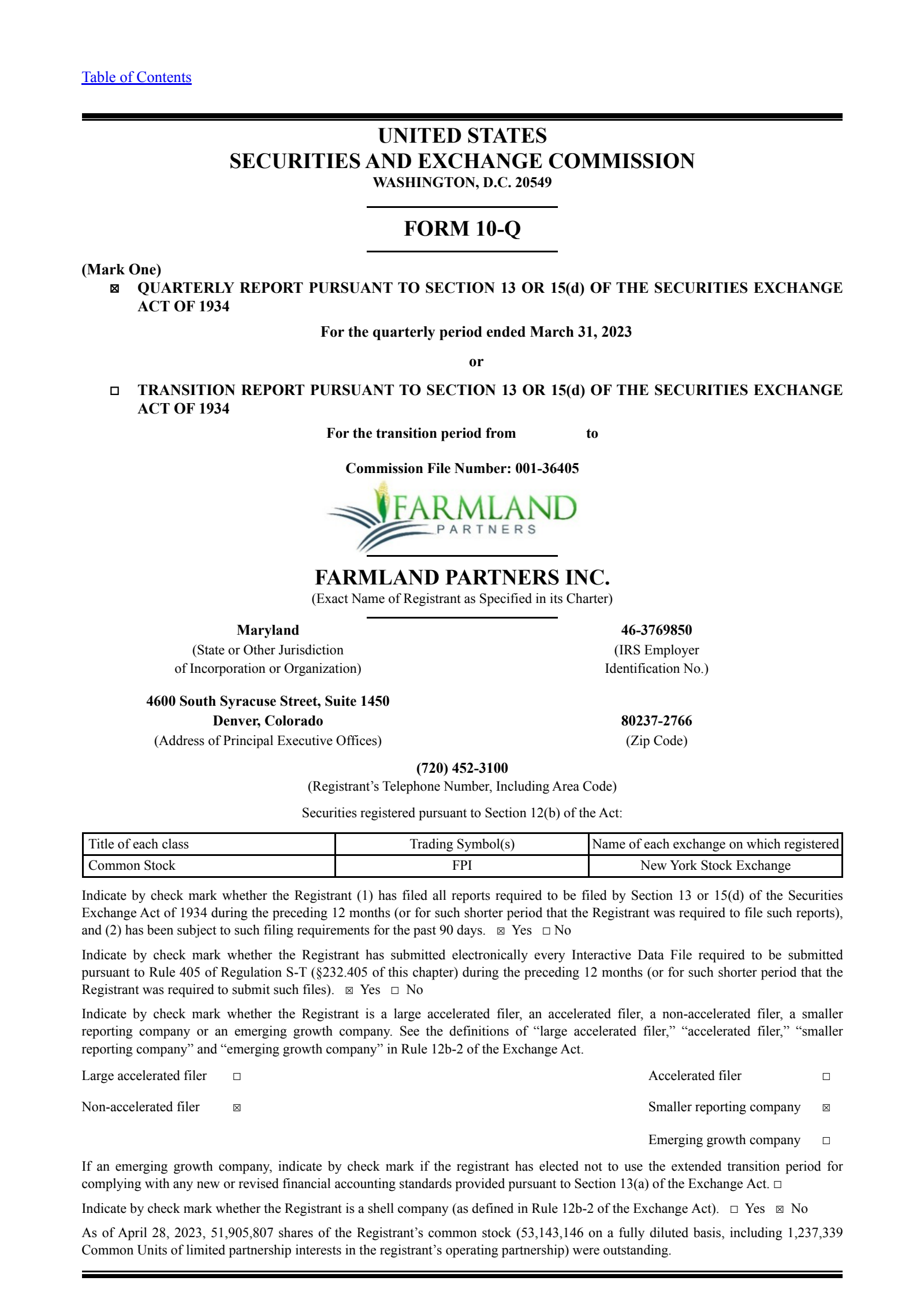 Farmland Partners' Q1 2023 Quarterly report