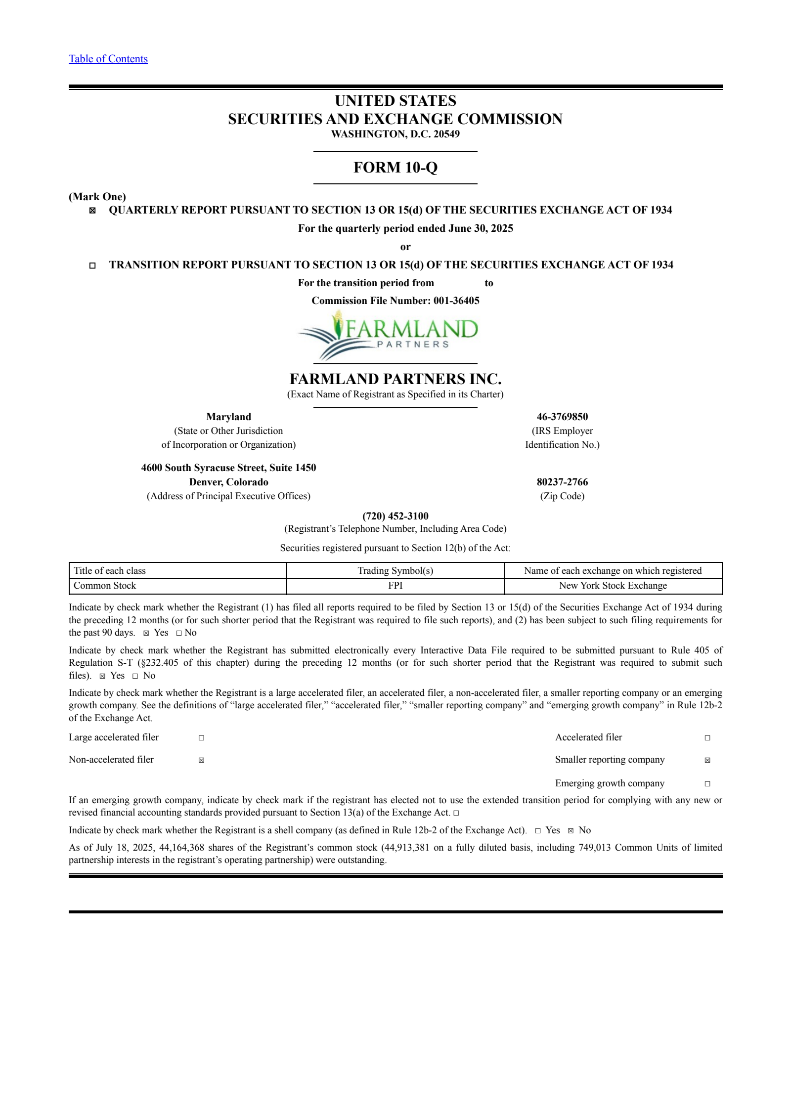 Farmland Partners' Q2 2025 Quarterly report