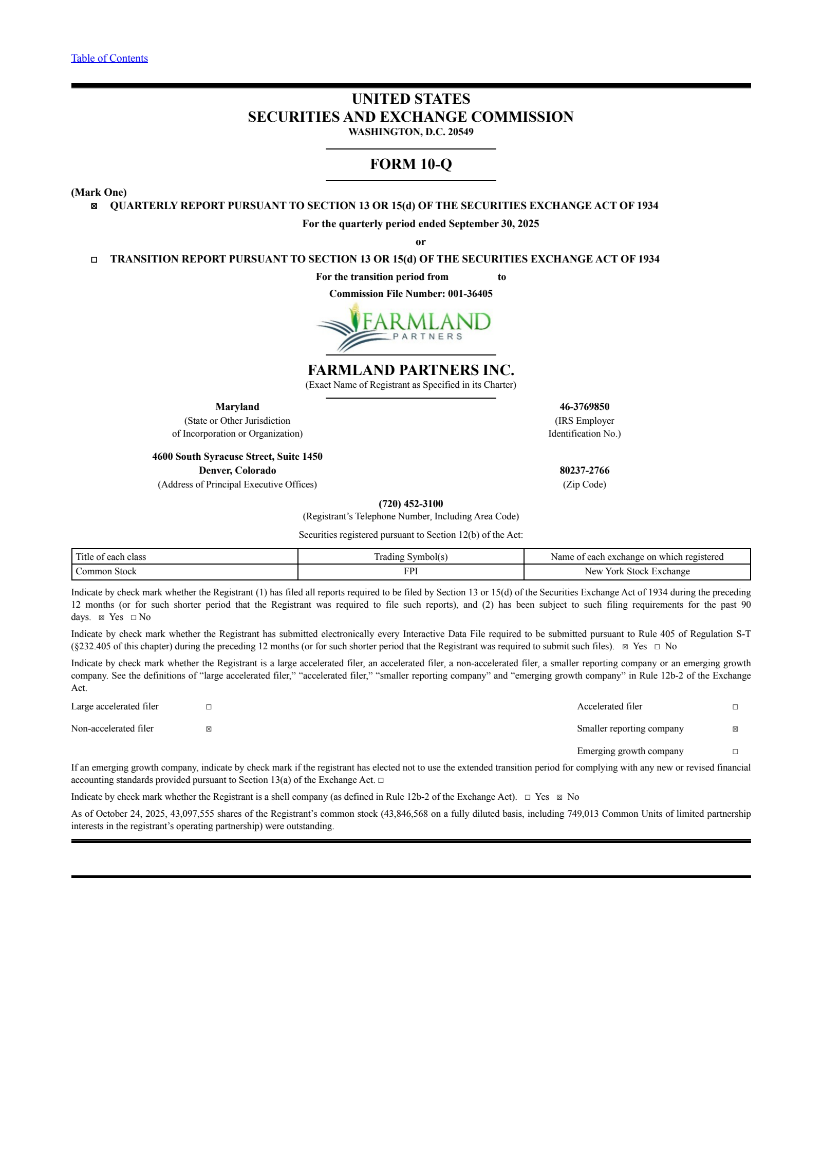 Farmland Partners' Q3 2025 Quarterly Report