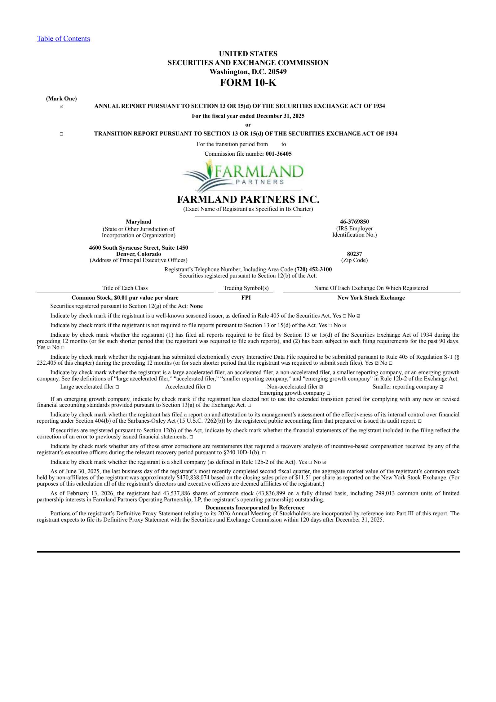 Farmland Partners' Q4 2025 Annual report