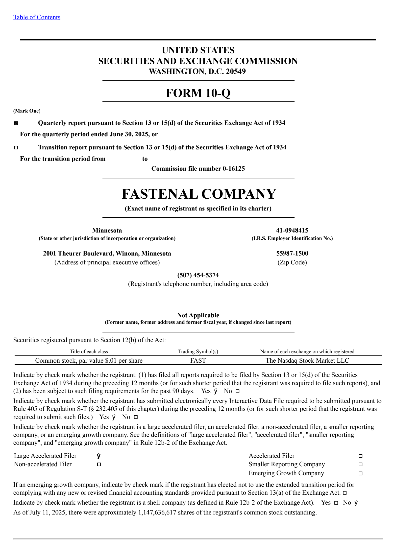 Fastenal's Q2 2025 Quarterly report