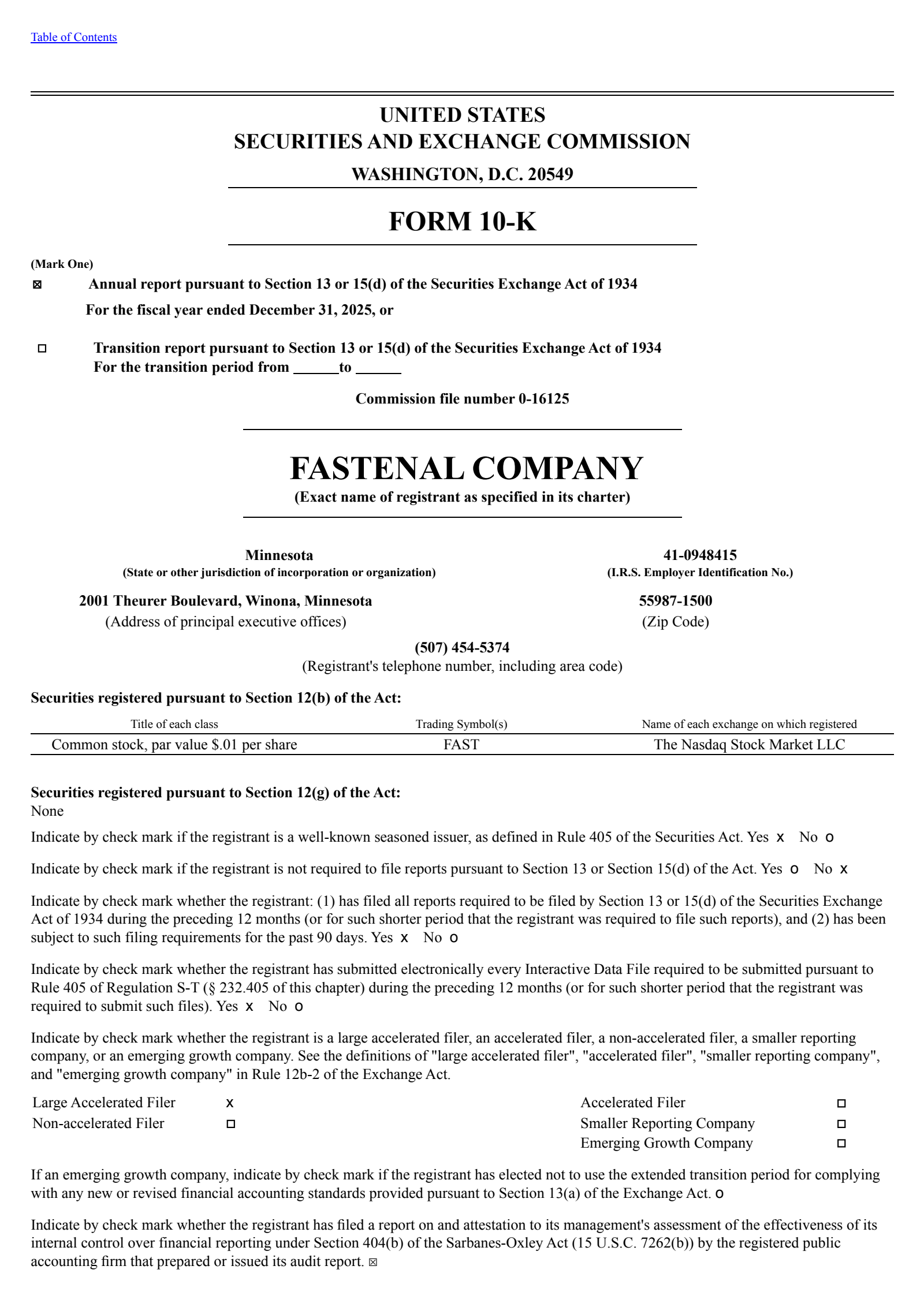 Fastenal's Q4 2025 Annual report