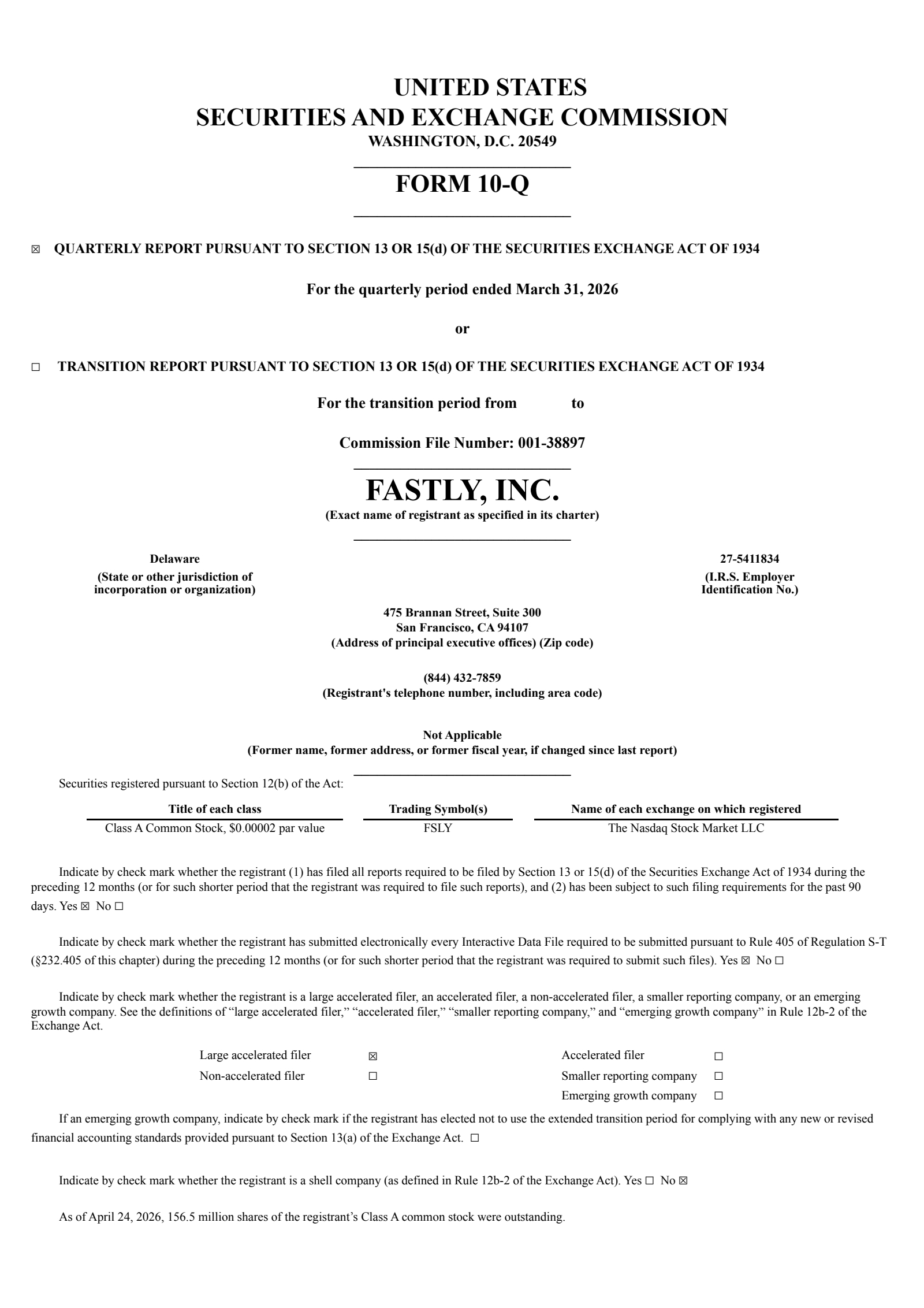 Fastly's Q1 2026 Quarterly report