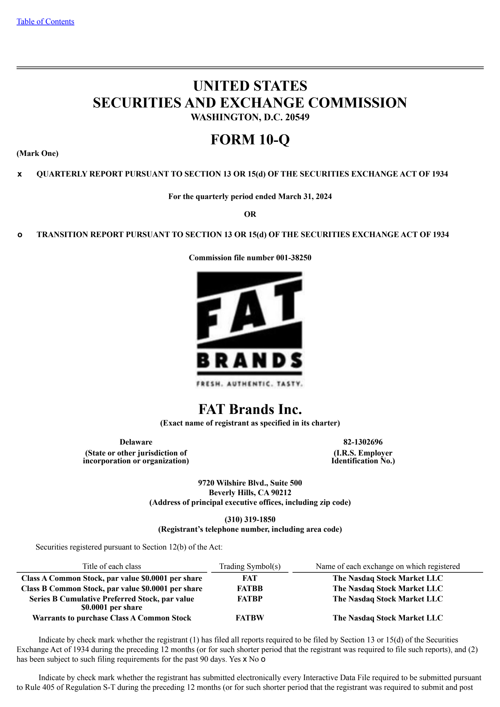 FAT Brands' Q1 2024 Quarterly report