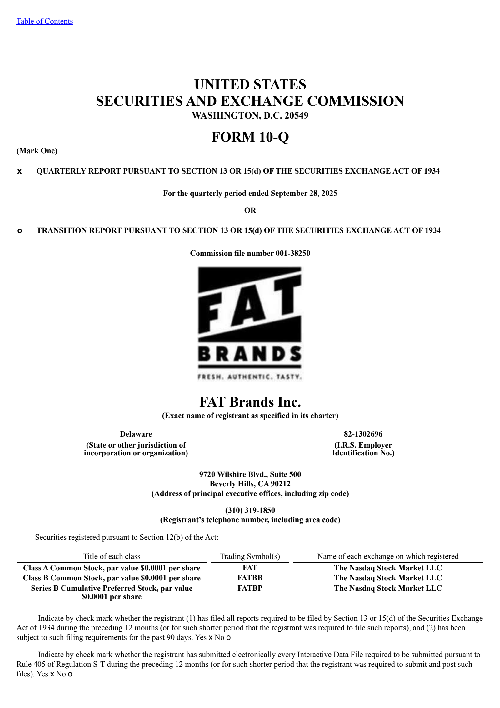 FAT Brands' Q3 2025 Quarterly Report