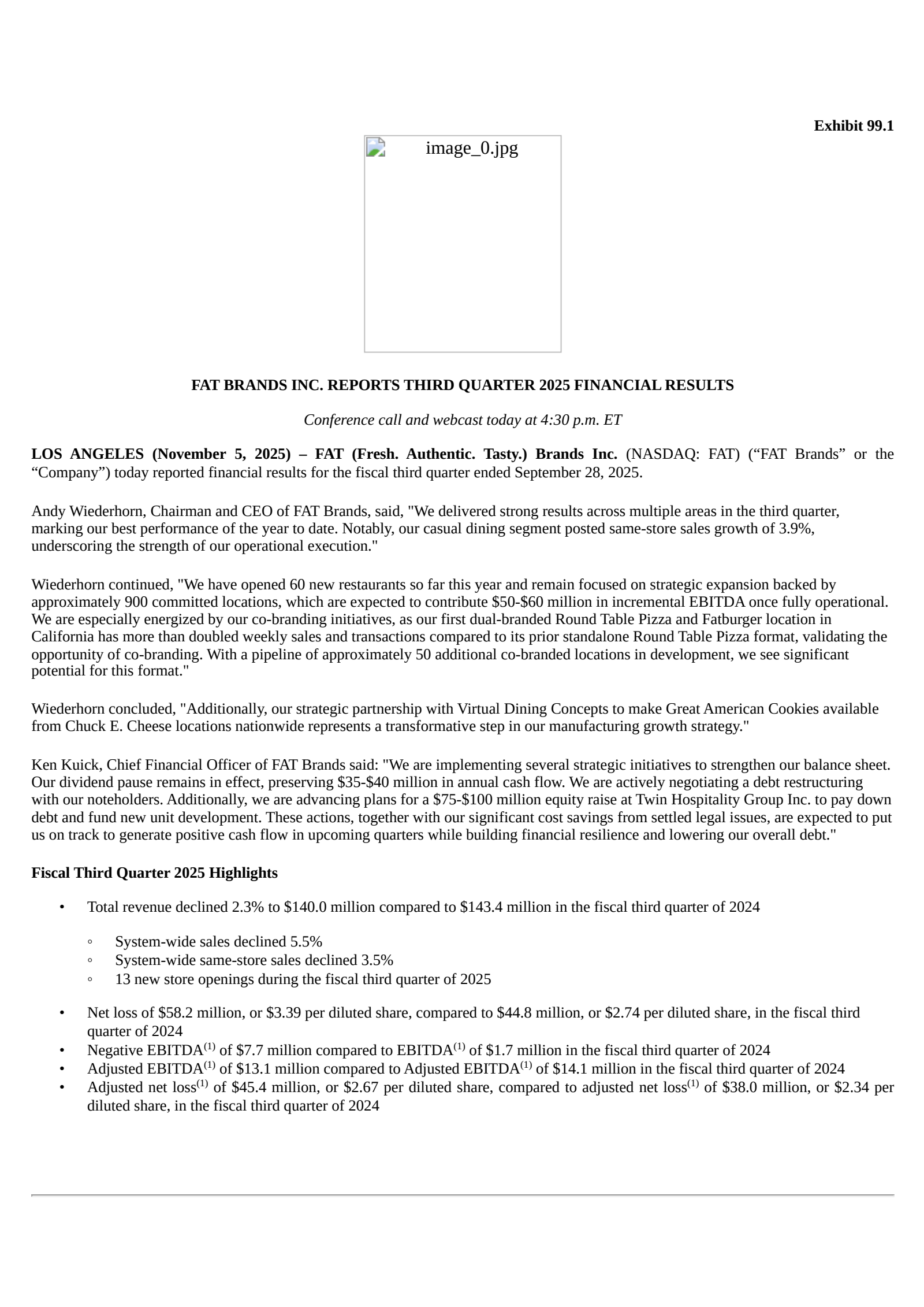 FAT Brands' Q3 2025 Earnings Release