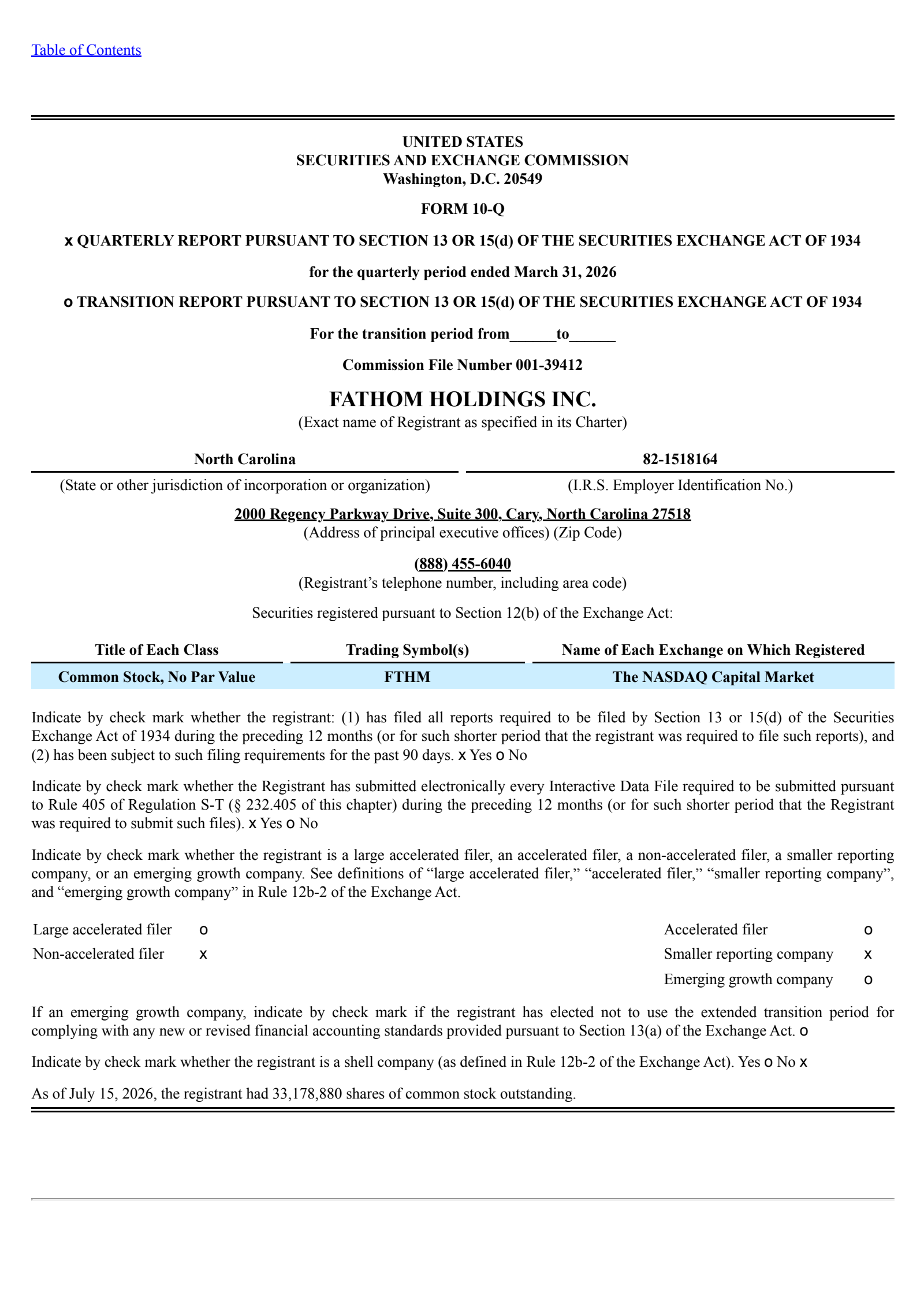 Fathom's Q1 2026 Quarterly report