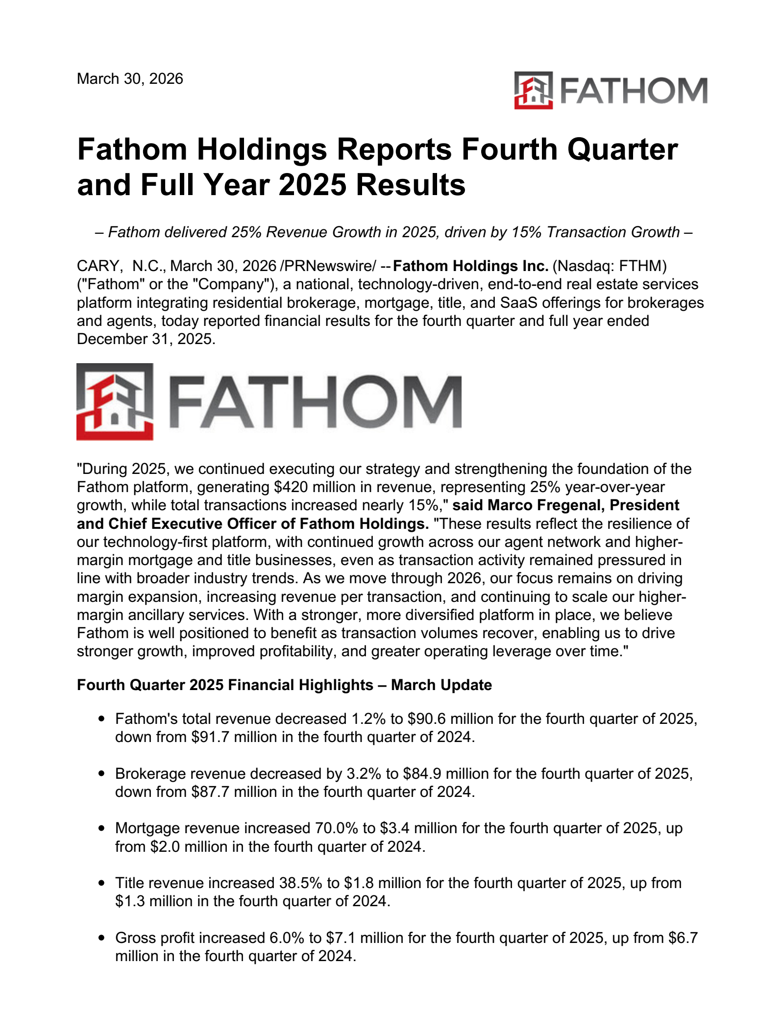 Fathom's Q4 2025 Press Release