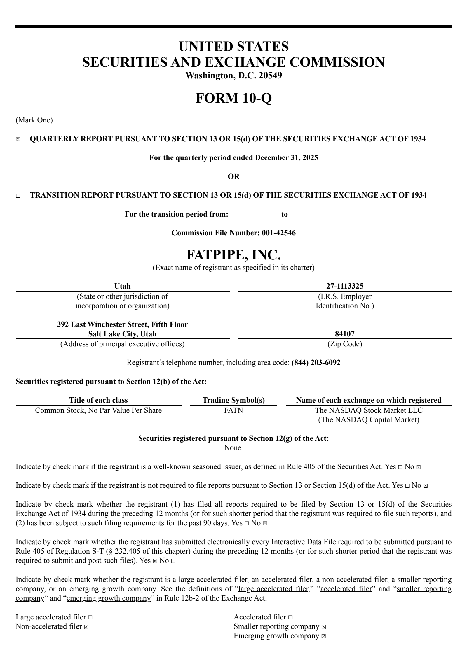Fatpipe Inc/UT's Q3 2026 Quarterly report