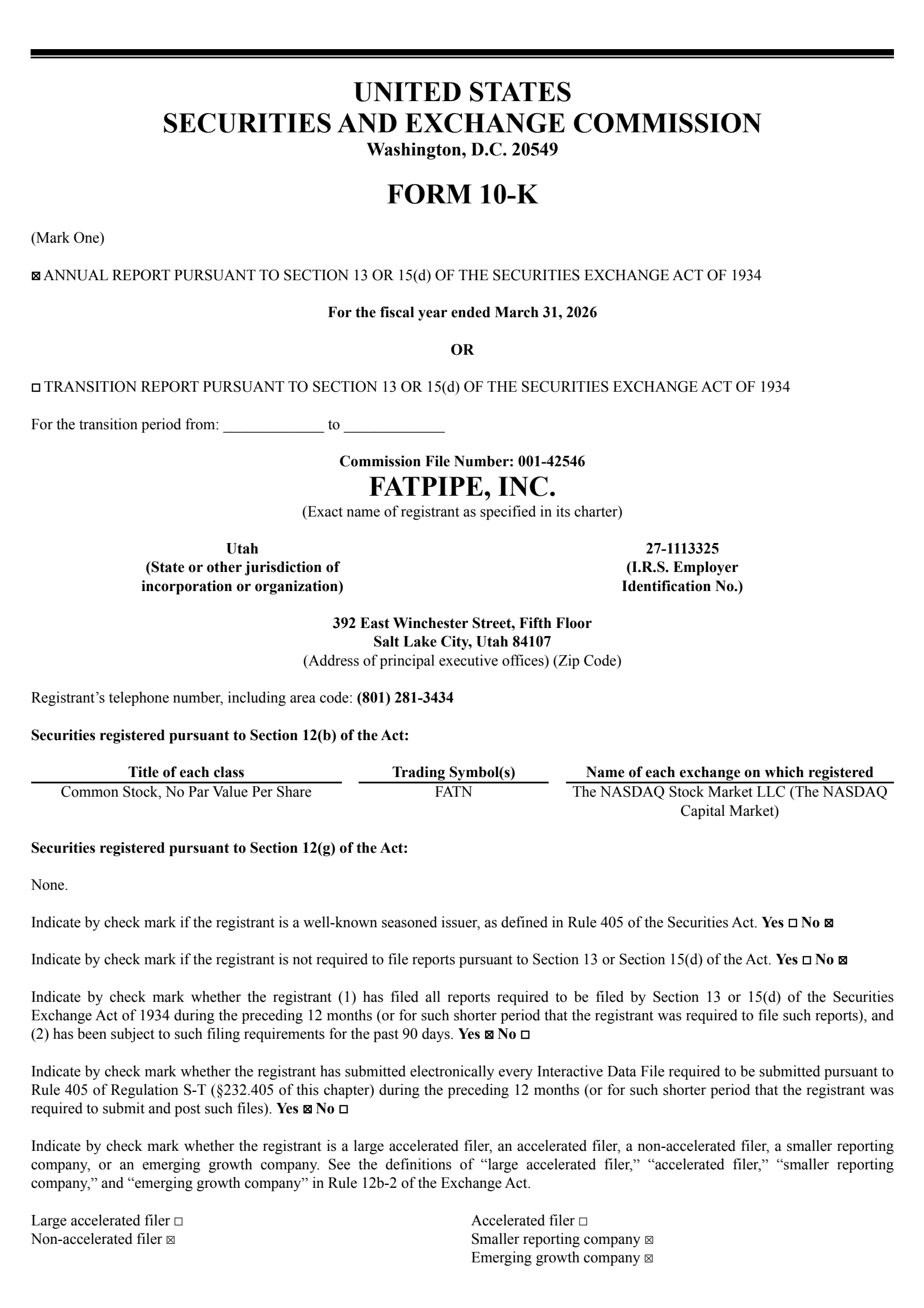 Fatpipe Inc/UT's Q4 2026 Annual report