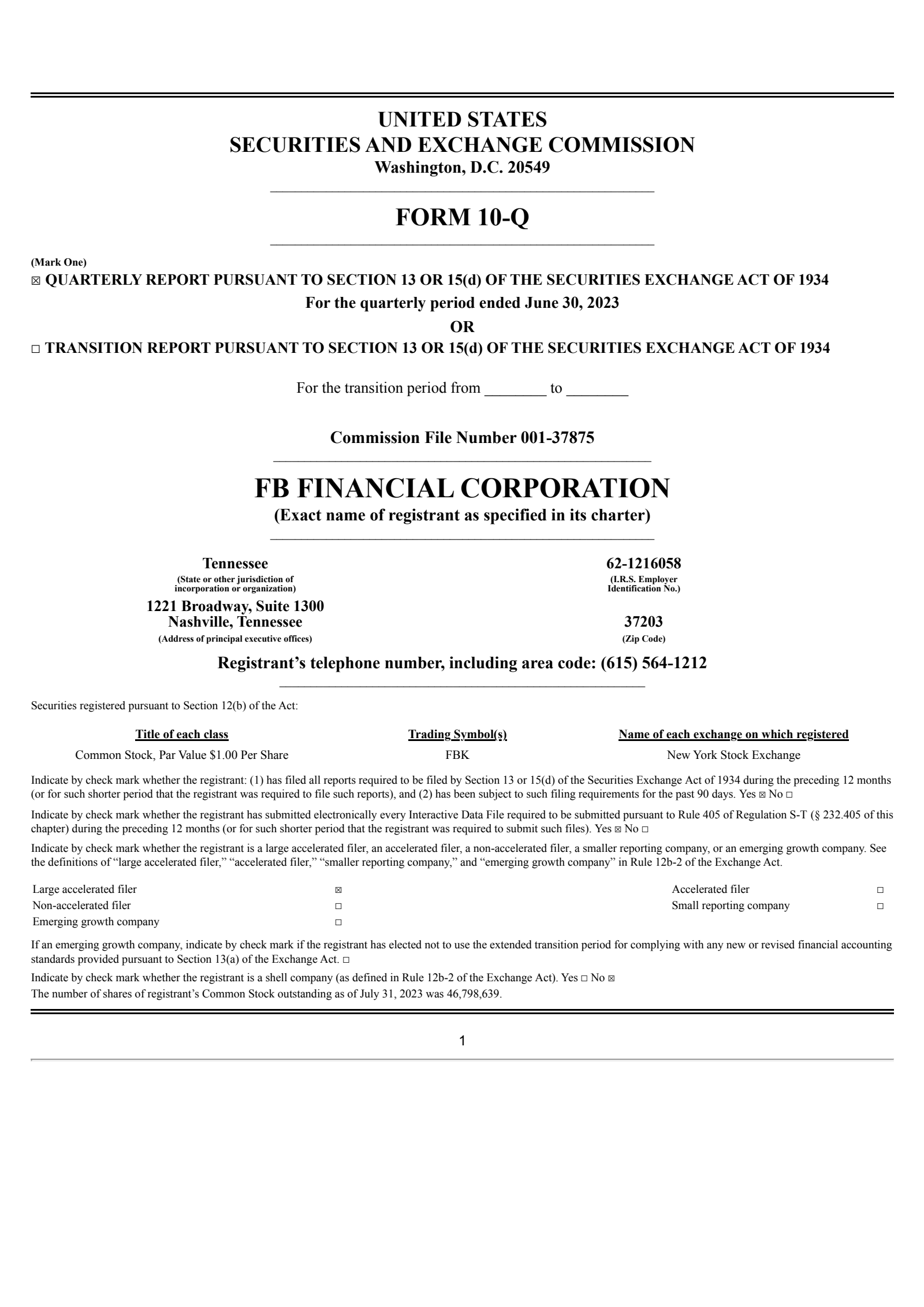 FB Financial's Q2 2023 Quarterly report