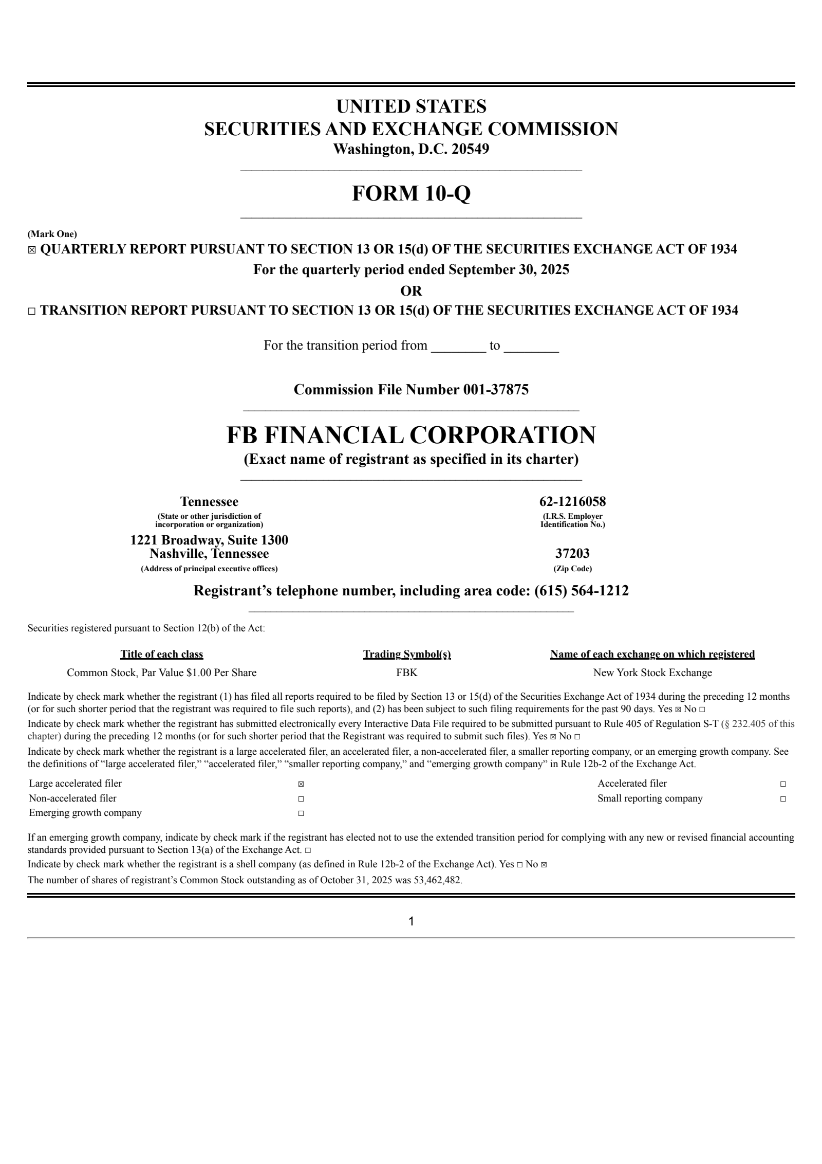 FB Financial's Q3 2025 Quarterly Report
