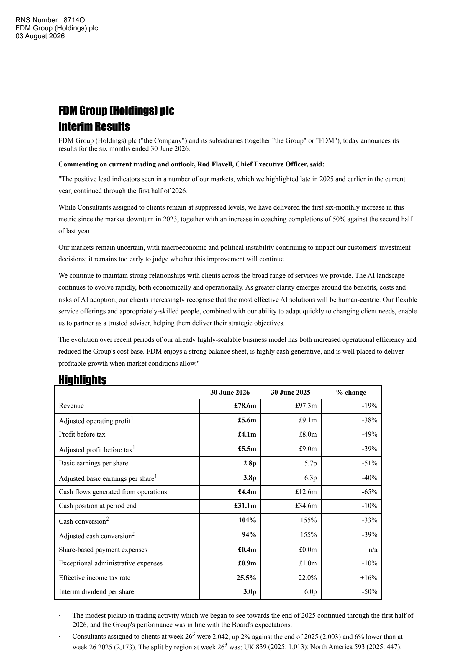FDM Group's H1 2026 Interim report