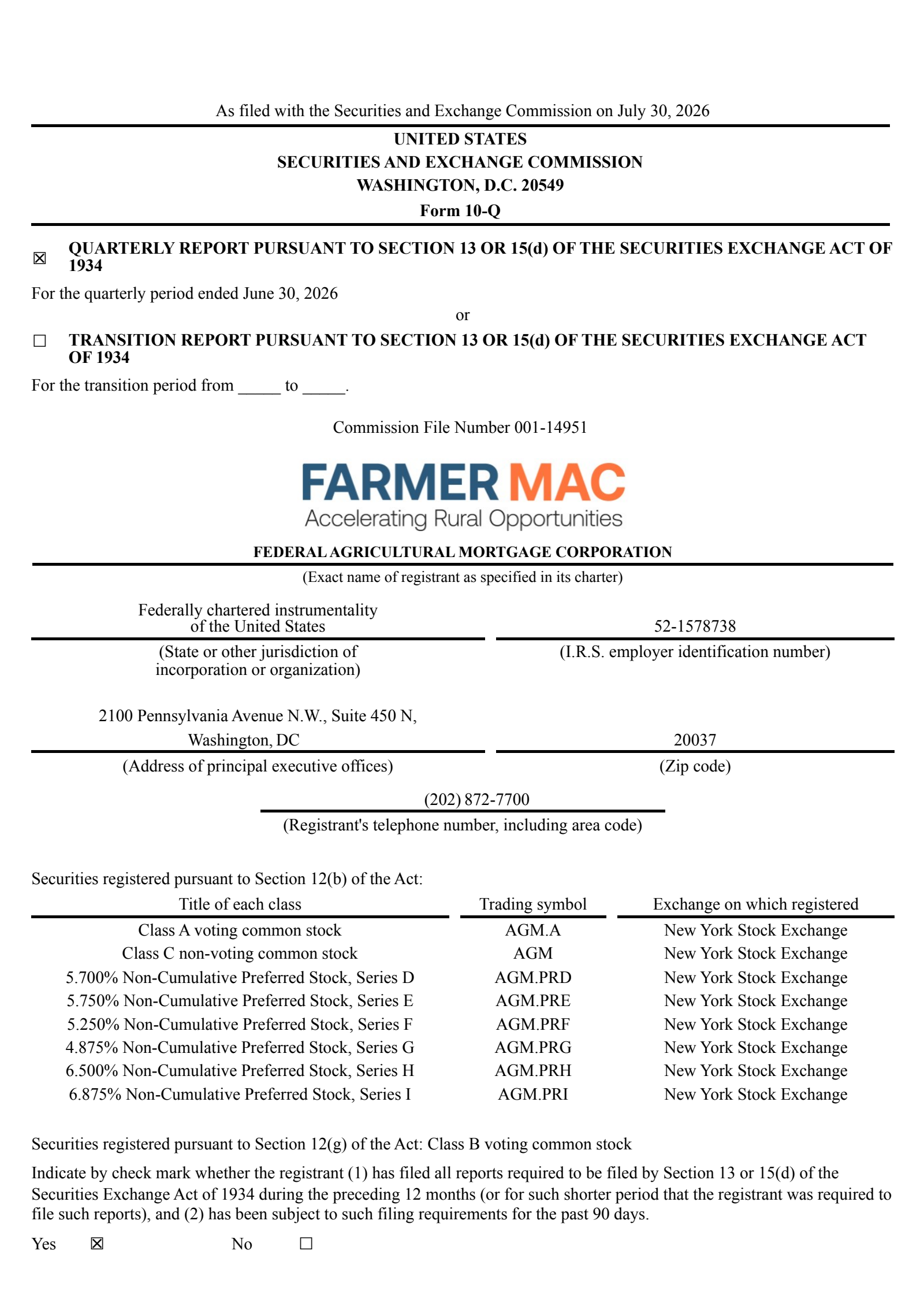 Federal Agricultural Mortgage's Q2 2026 Quarterly report