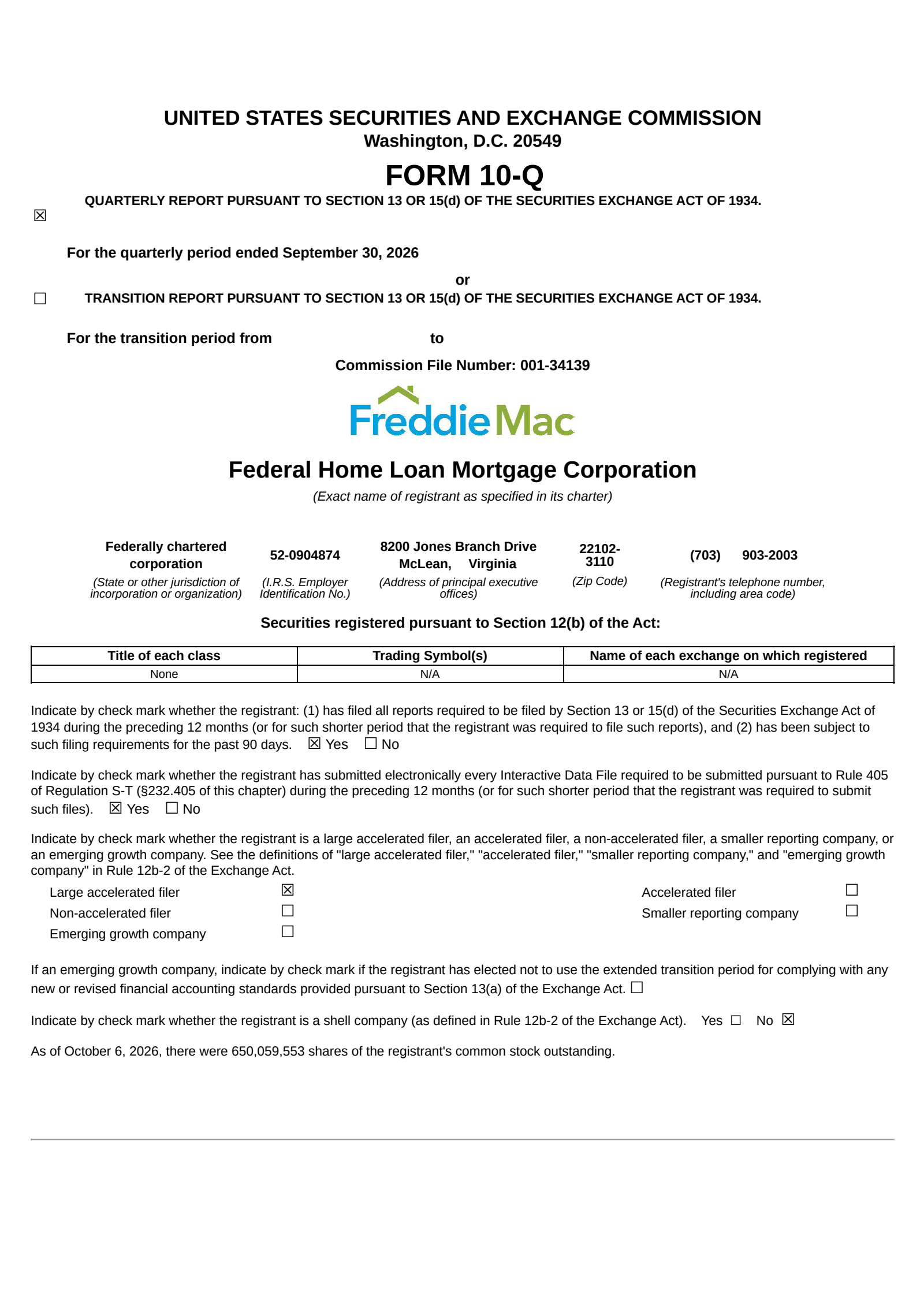 Freddie Mac's Q3 2026 Quarterly report