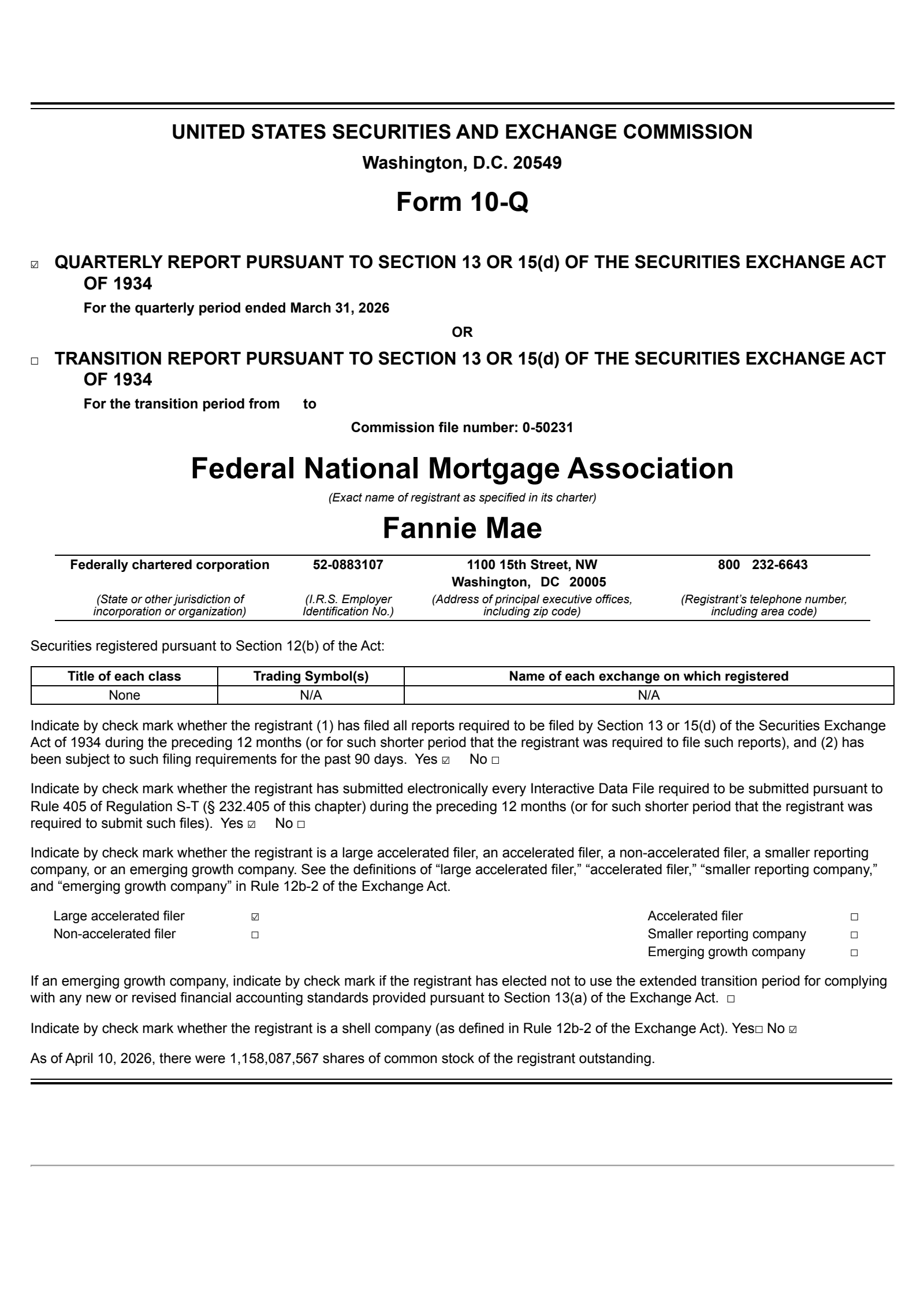 Fannie Mae's Q1 2026 Quarterly report