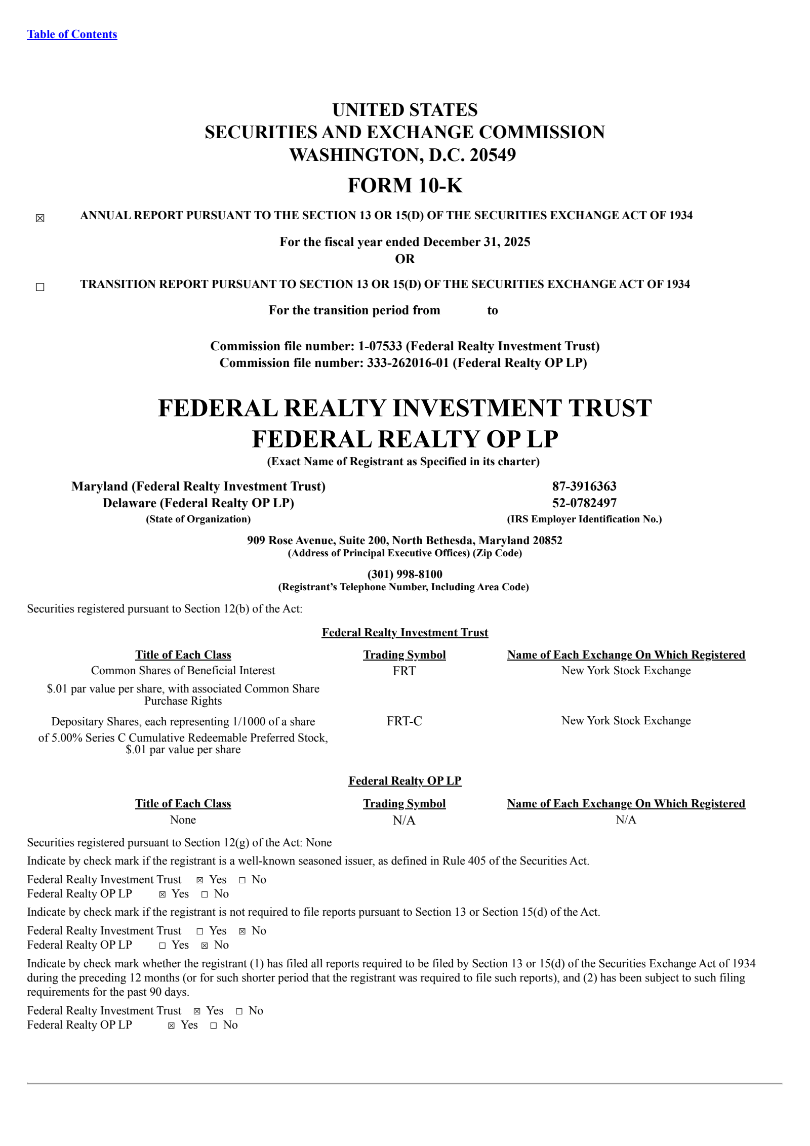 Federal Realty Investment Trust's Q4 2025 Annual report