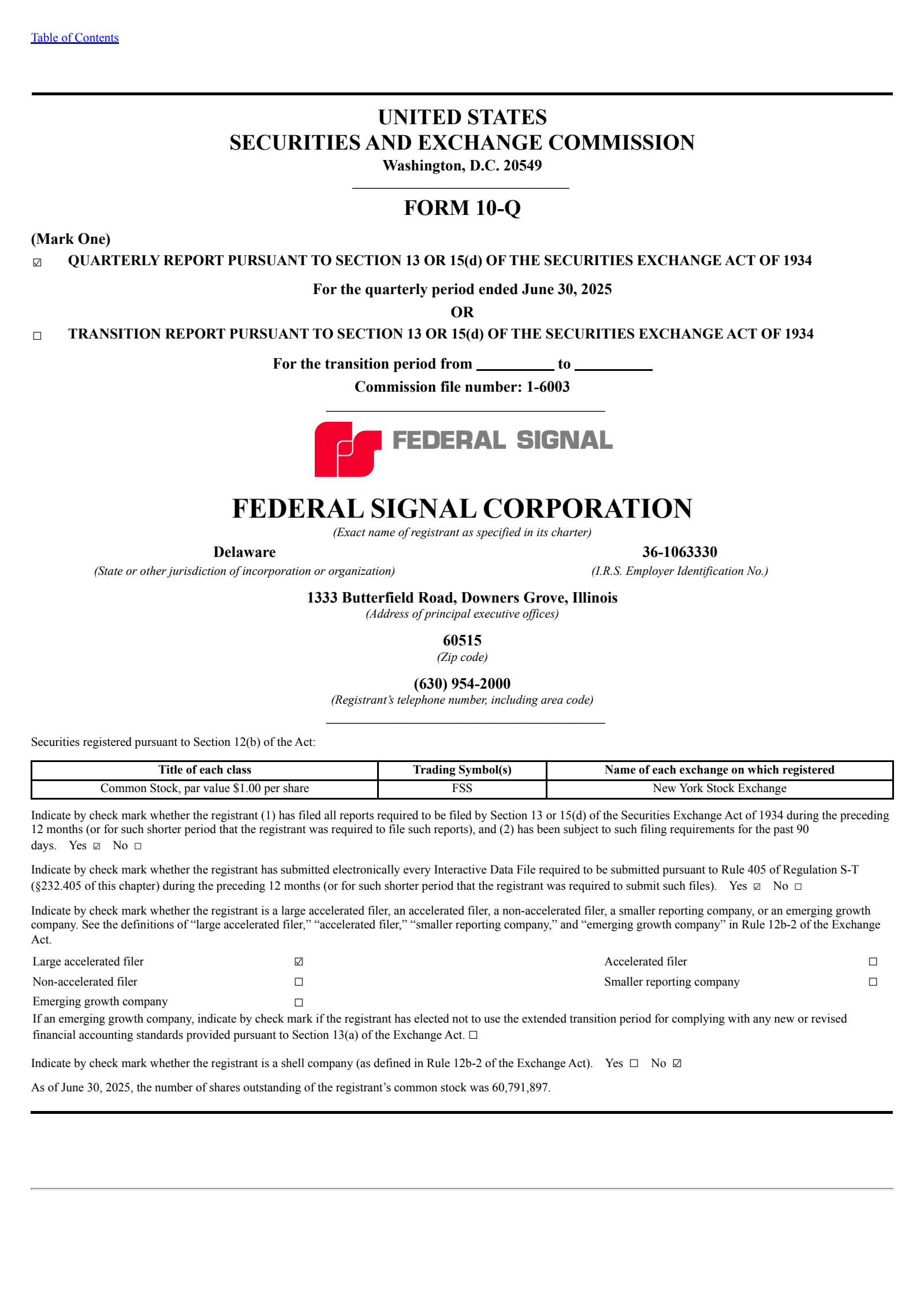 Federal Signal's Q2 2025 Quarterly report