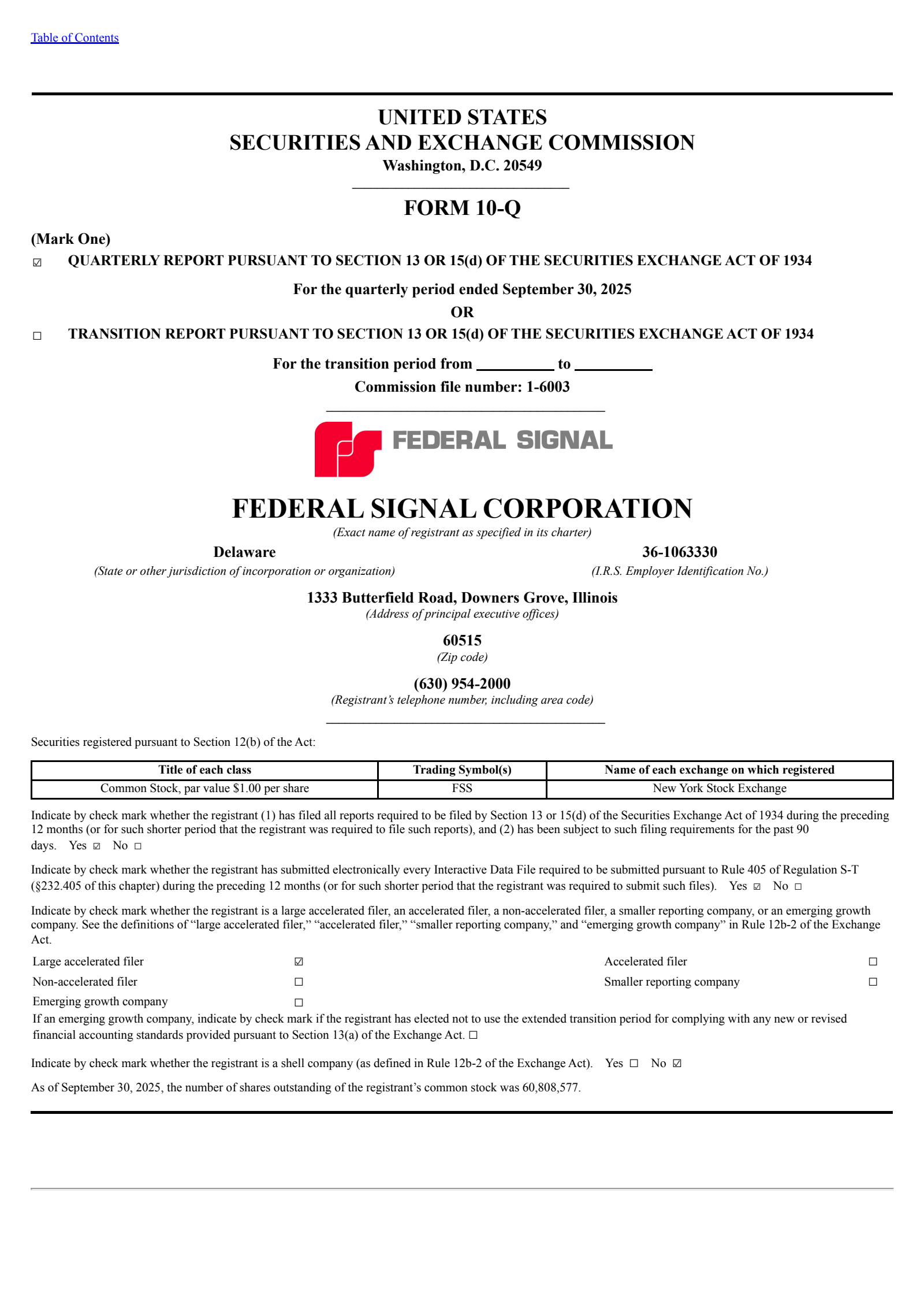 Federal Signal's Q3 2025 Quarterly Report