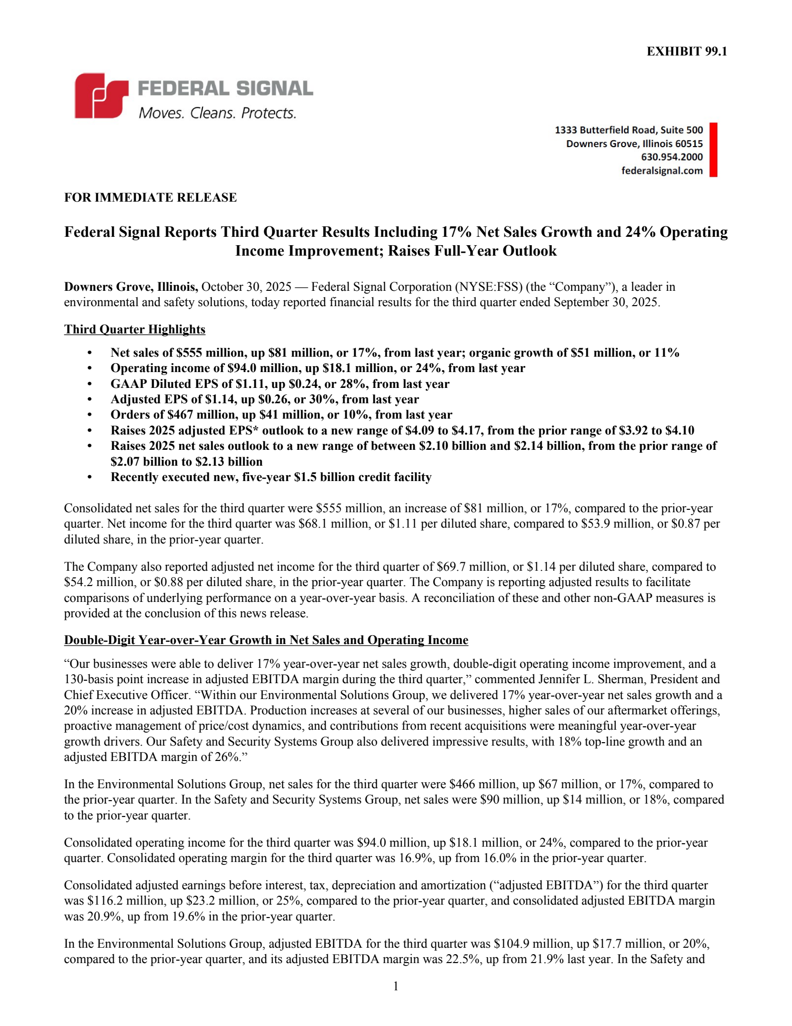 Federal Signal's Q3 2025 Earnings Release