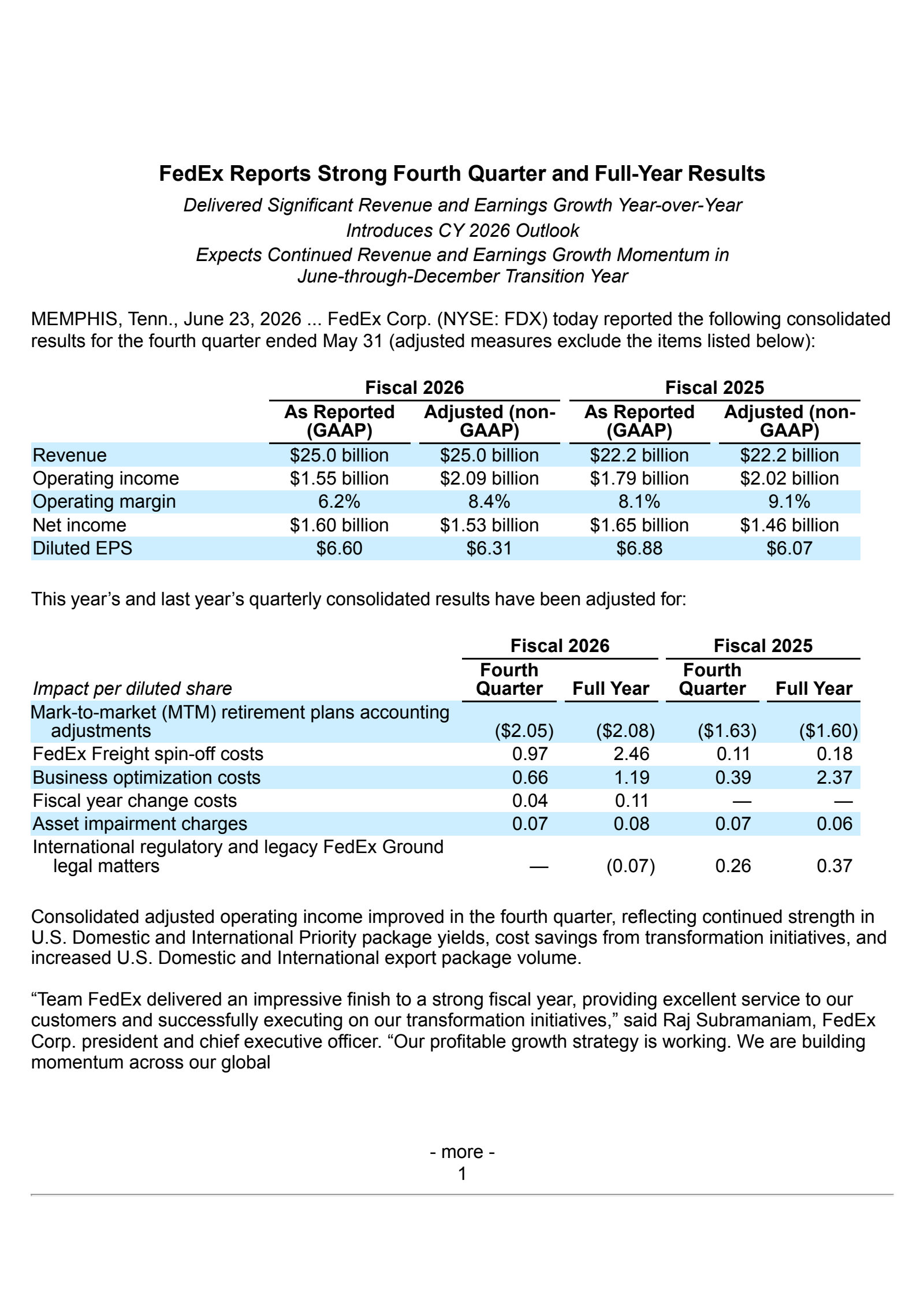 FedEx's Q4 2026 Press Release