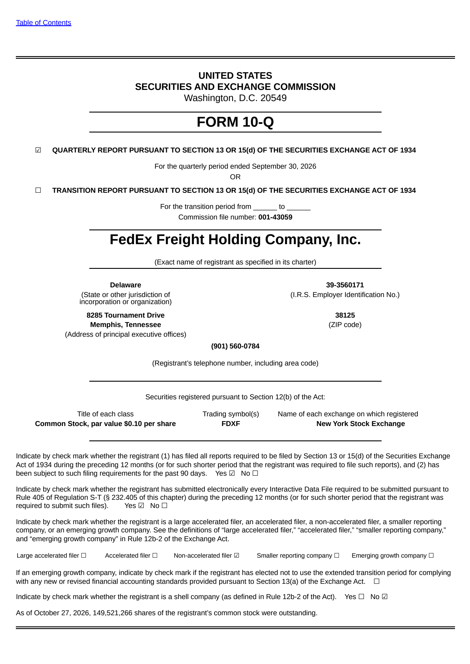 FedEx Freight's Q1 2027 Quarterly report
