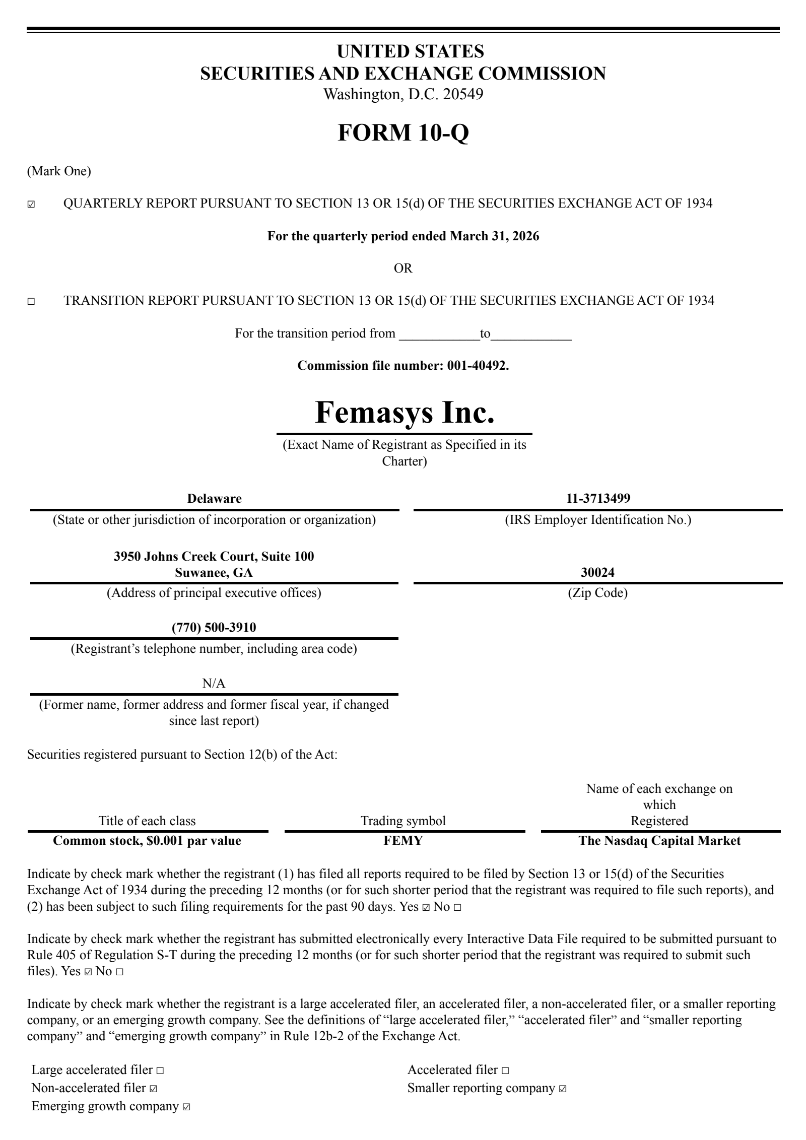 Femasys' Q1 2026 Quarterly report