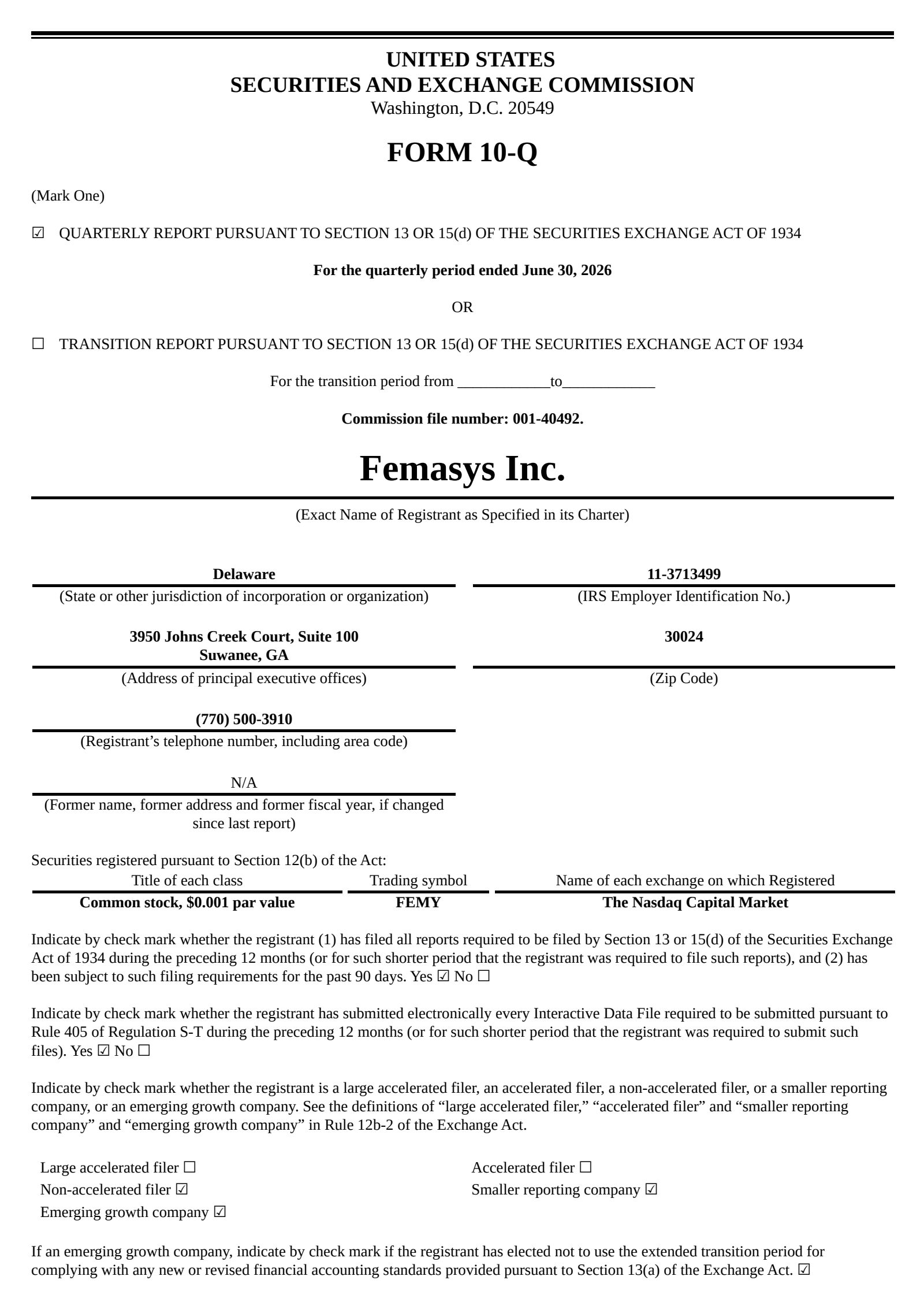 Femasys' Q2 2026 Quarterly report