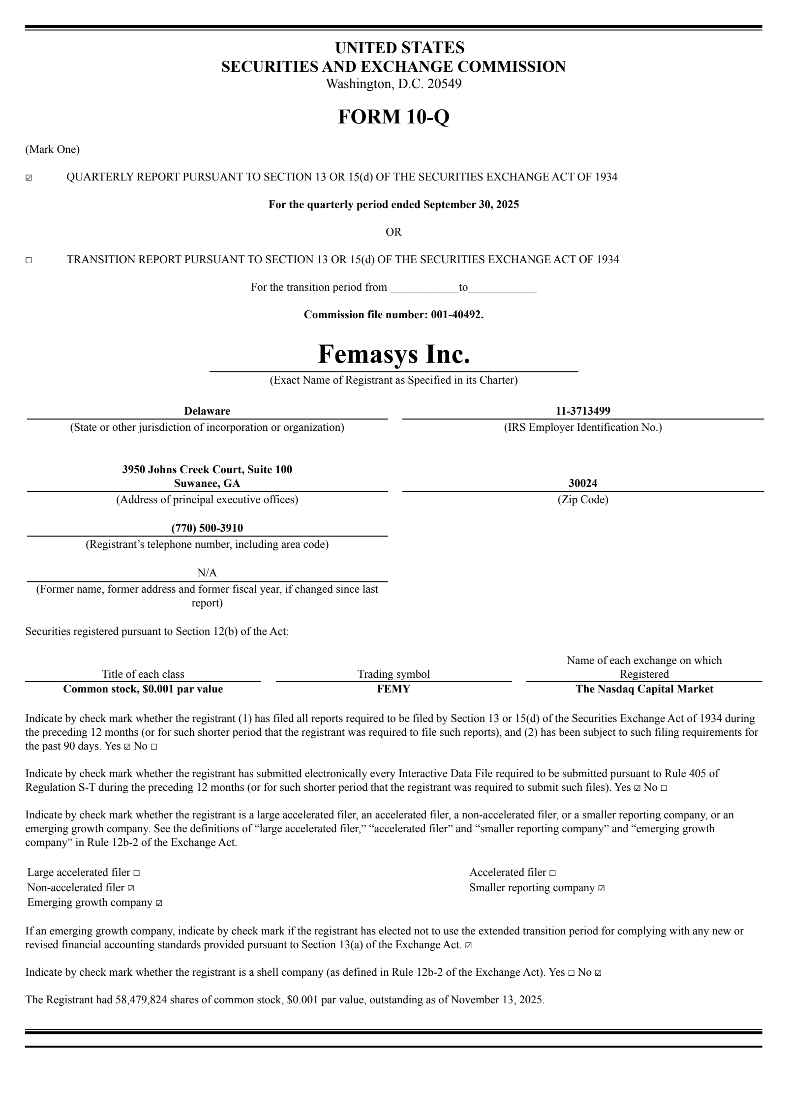 Femasys' Q3 2025 Quarterly report