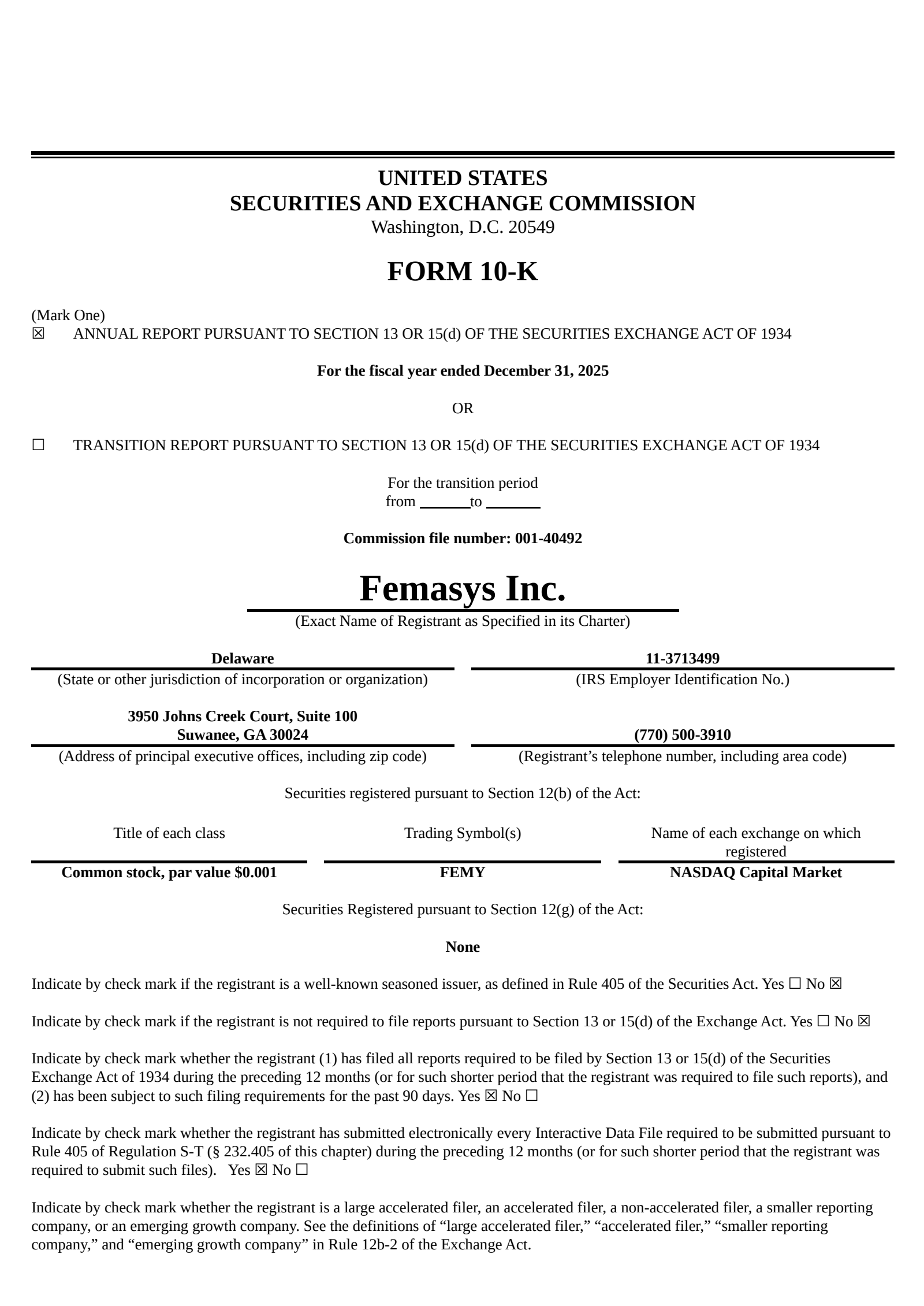 Femasys' Q4 2025 Annual report