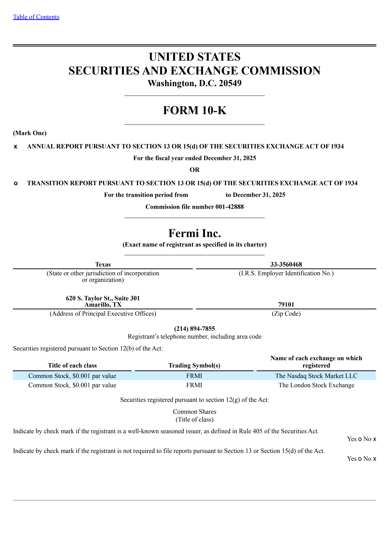 Fermi's Q4 2025 Annual report