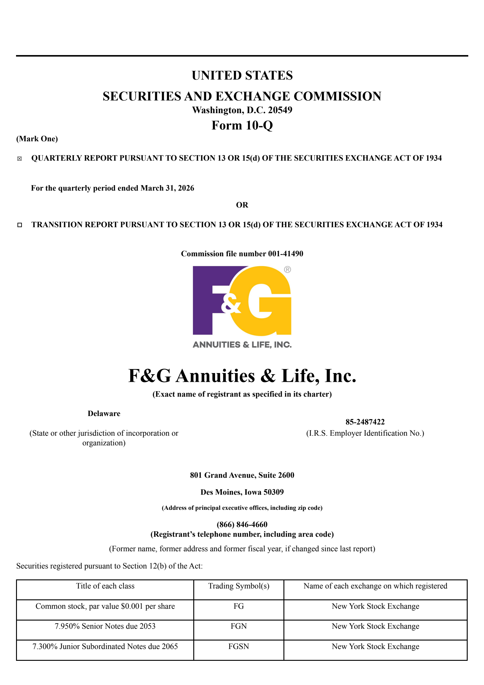 F&G Annuities & Life's Q1 2026 Quarterly report