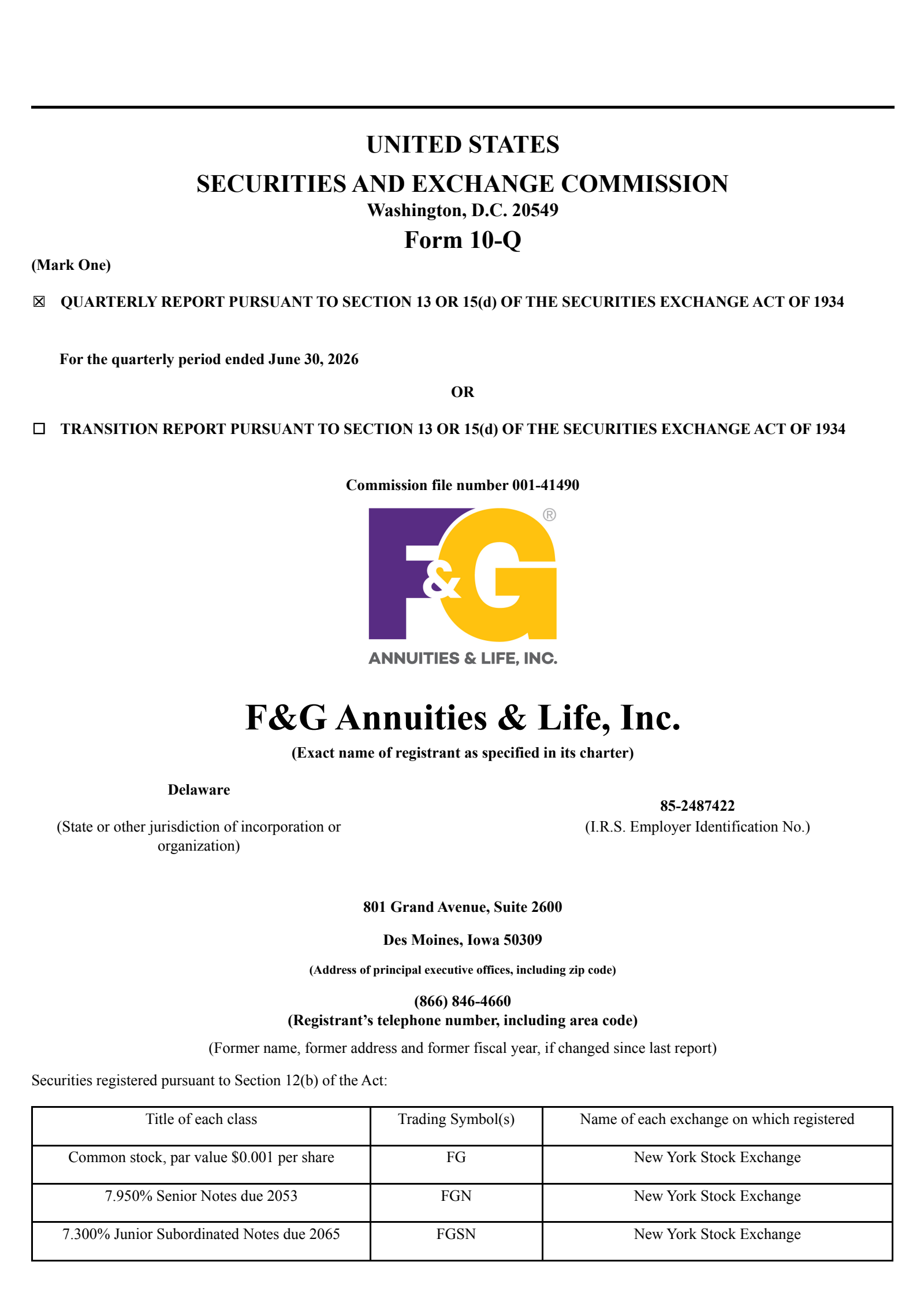 F&G Annuities & Life's Q2 2026 Quarterly report