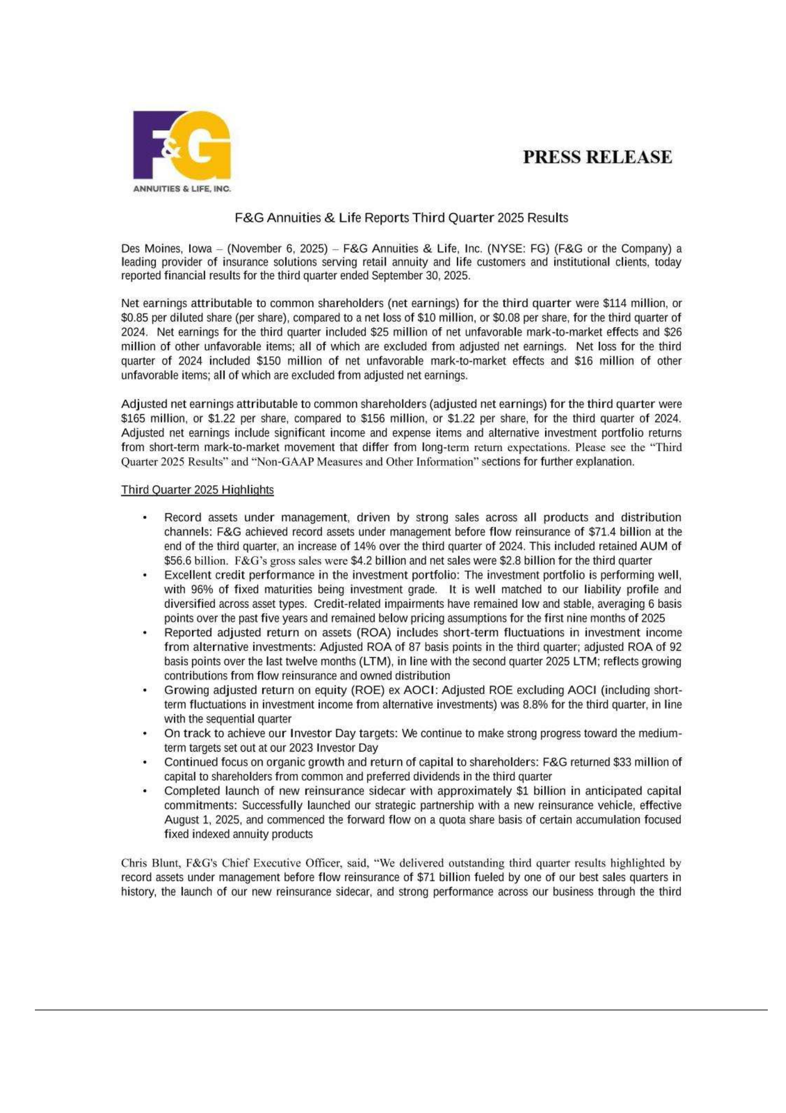 F&G Annuities & Life's Q3 2025 Earnings Release