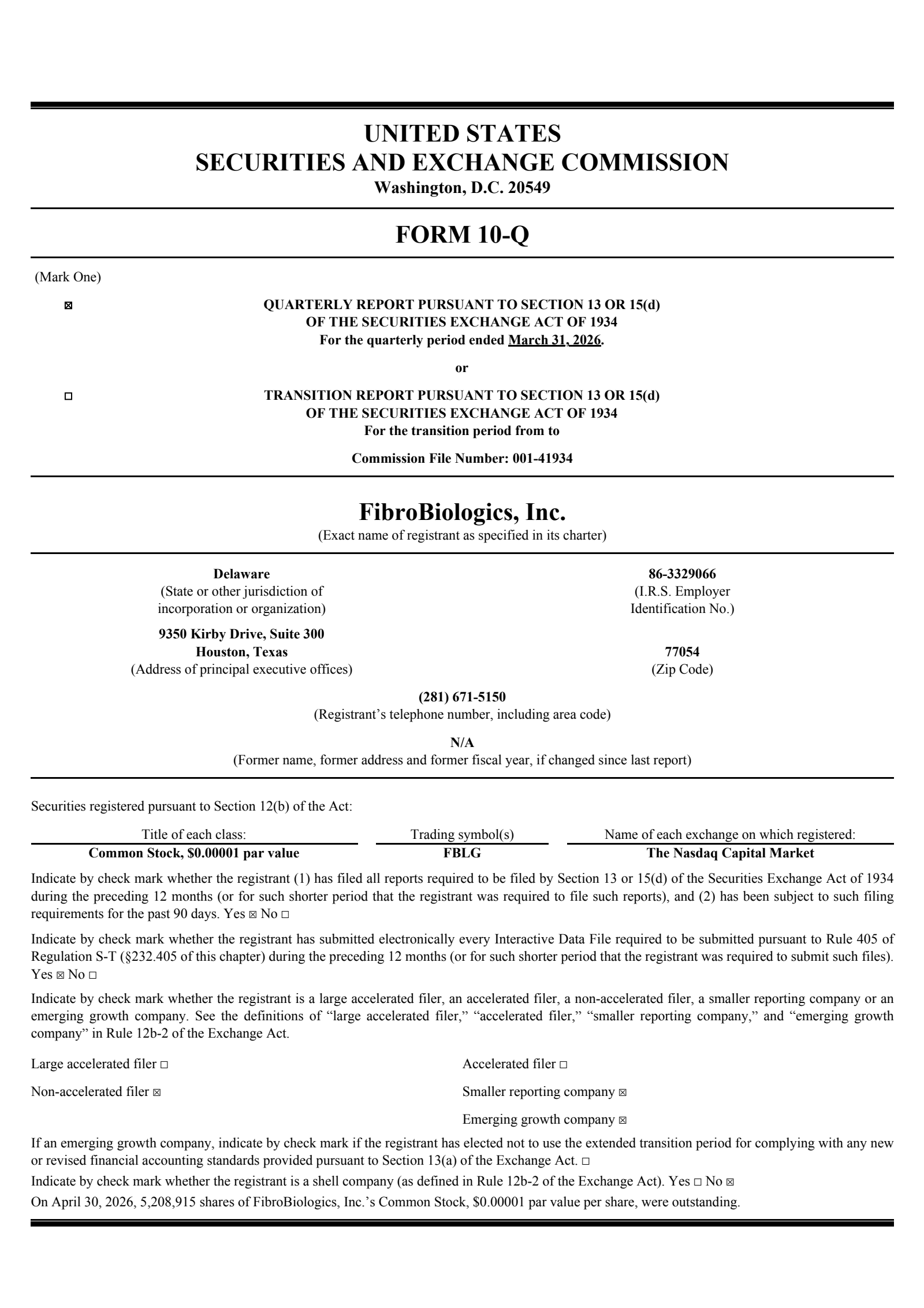 FibroBiologics' Q1 2026 Quarterly report