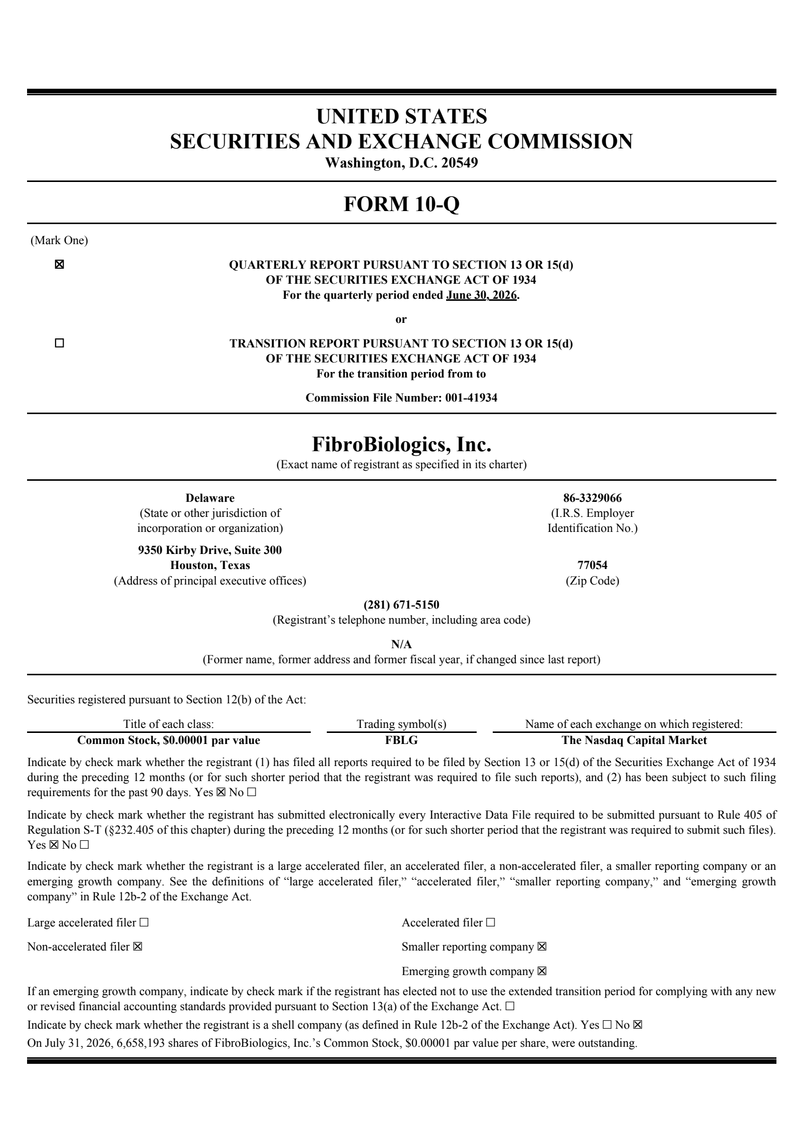 FibroBiologics' Q2 2026 Quarterly report