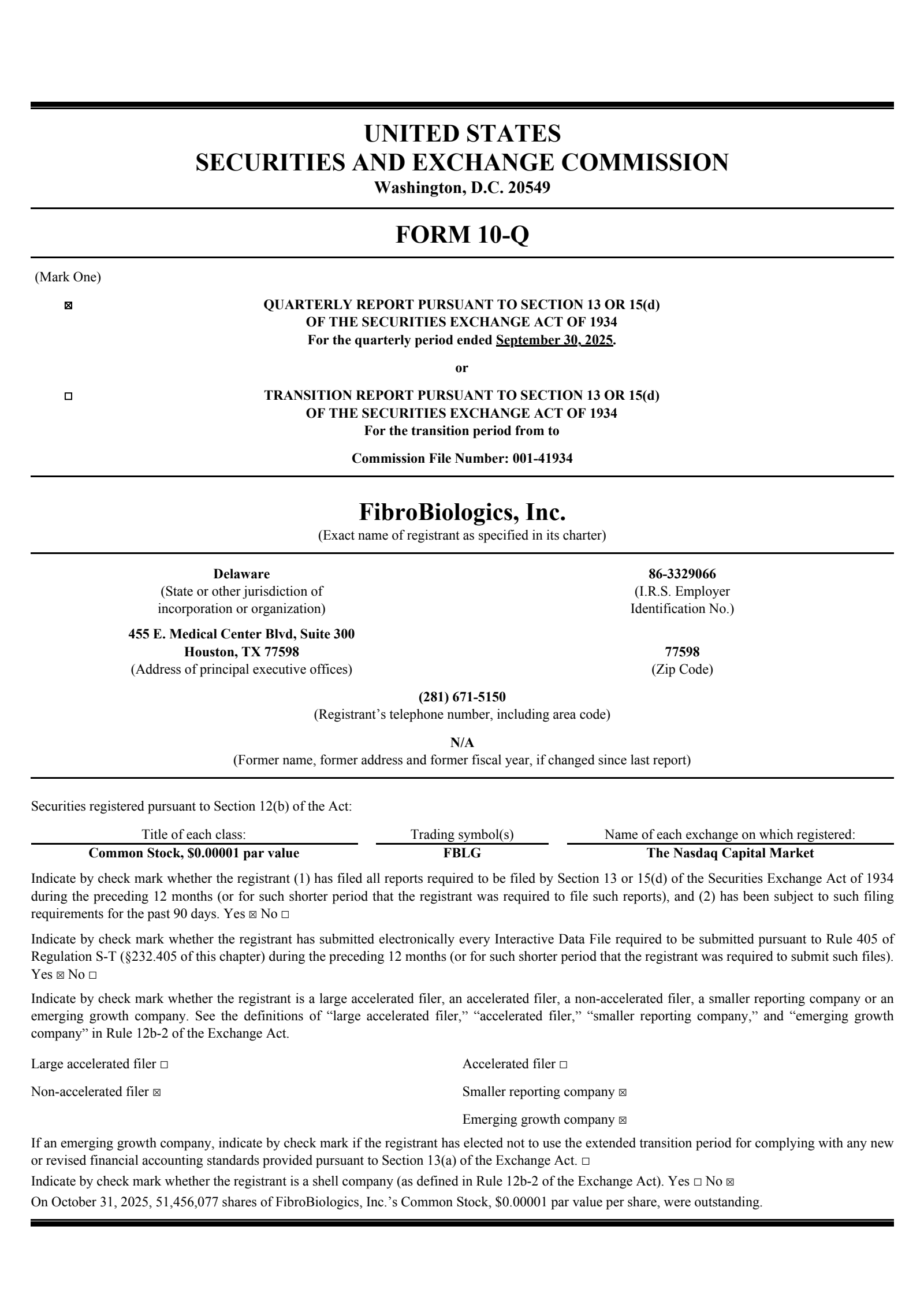 FibroBiologics' Q3 2025 Quarterly Report