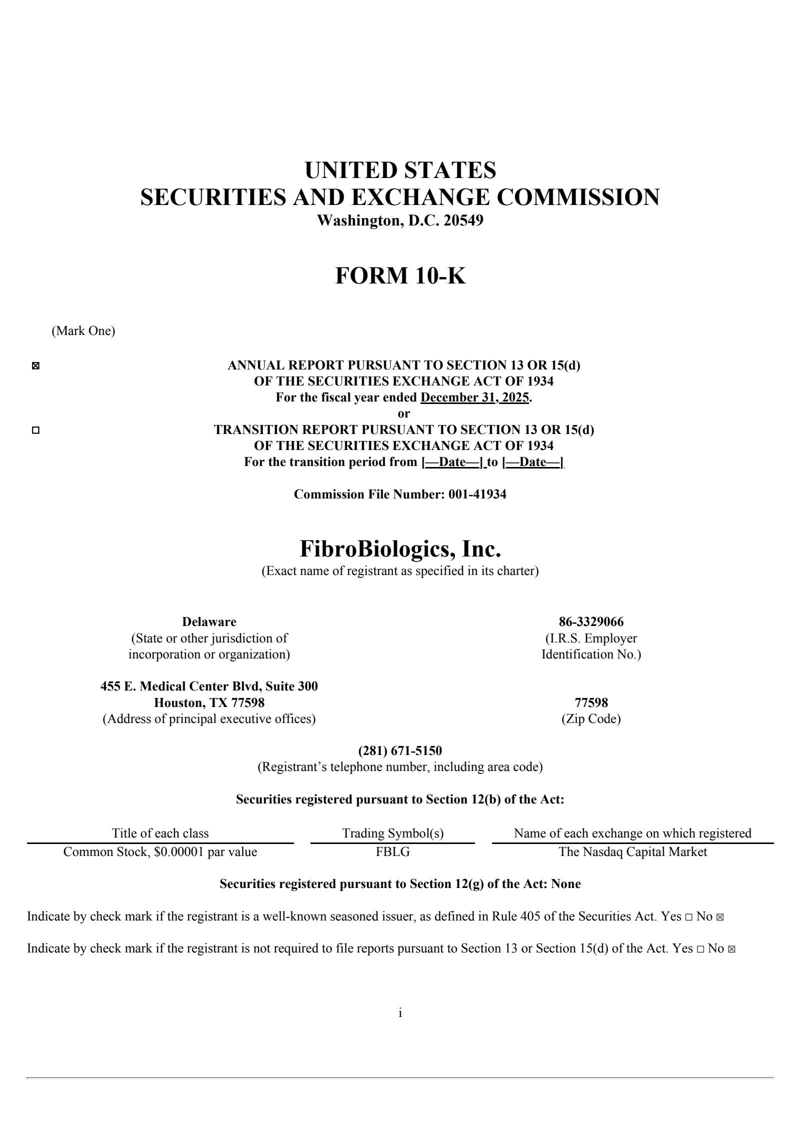 FibroBiologics' Q4 2025 Annual report