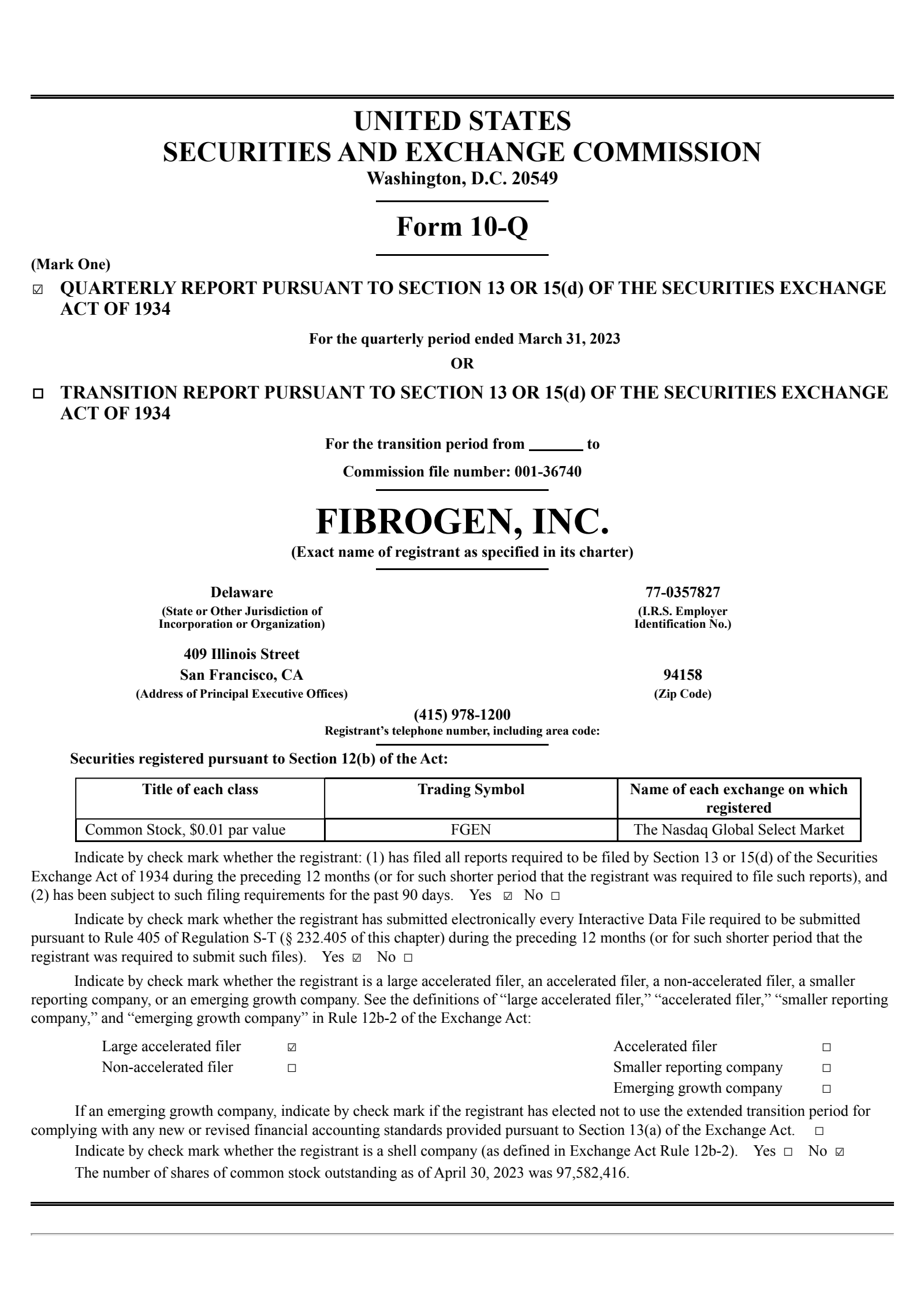 FibroGen's Q1 2023 Quarterly report