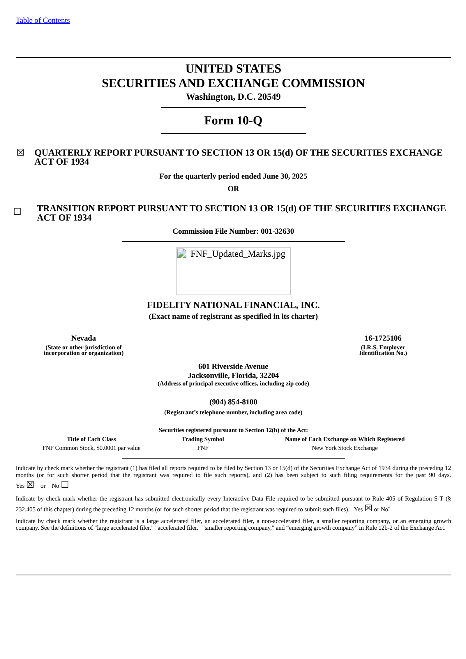 Fidelity National Financial's Q2 2025 Quarterly report