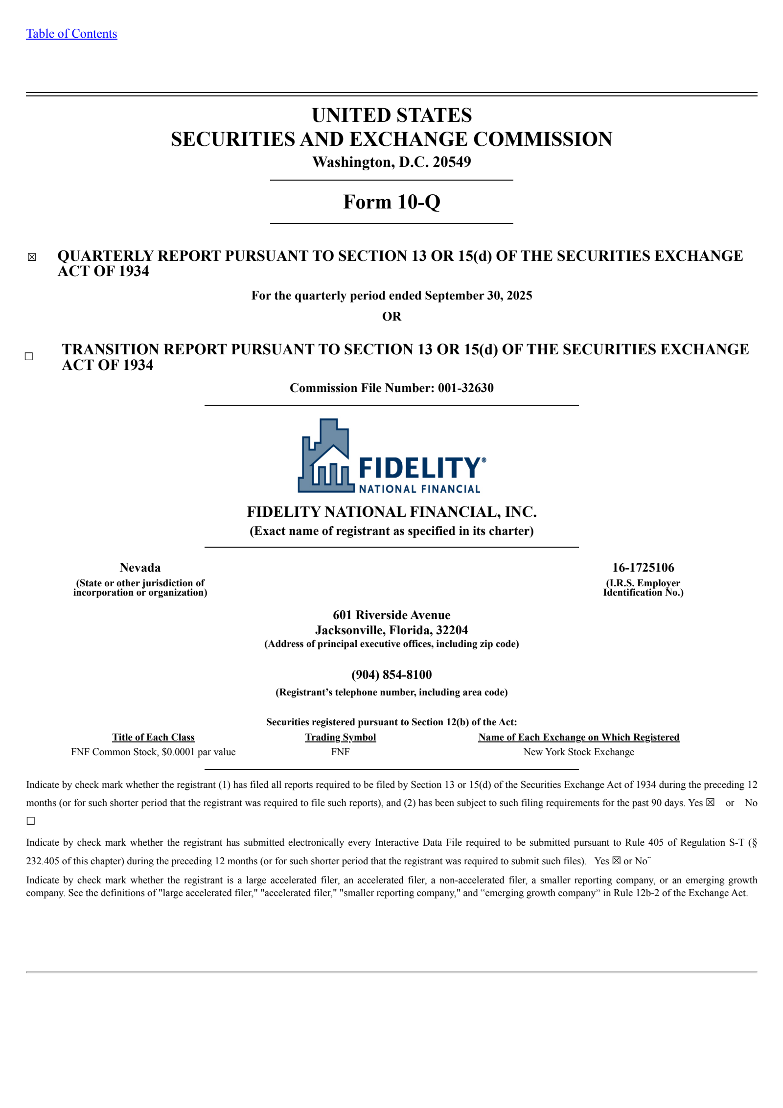 Fidelity National Financial's Q3 2025 Quarterly Report