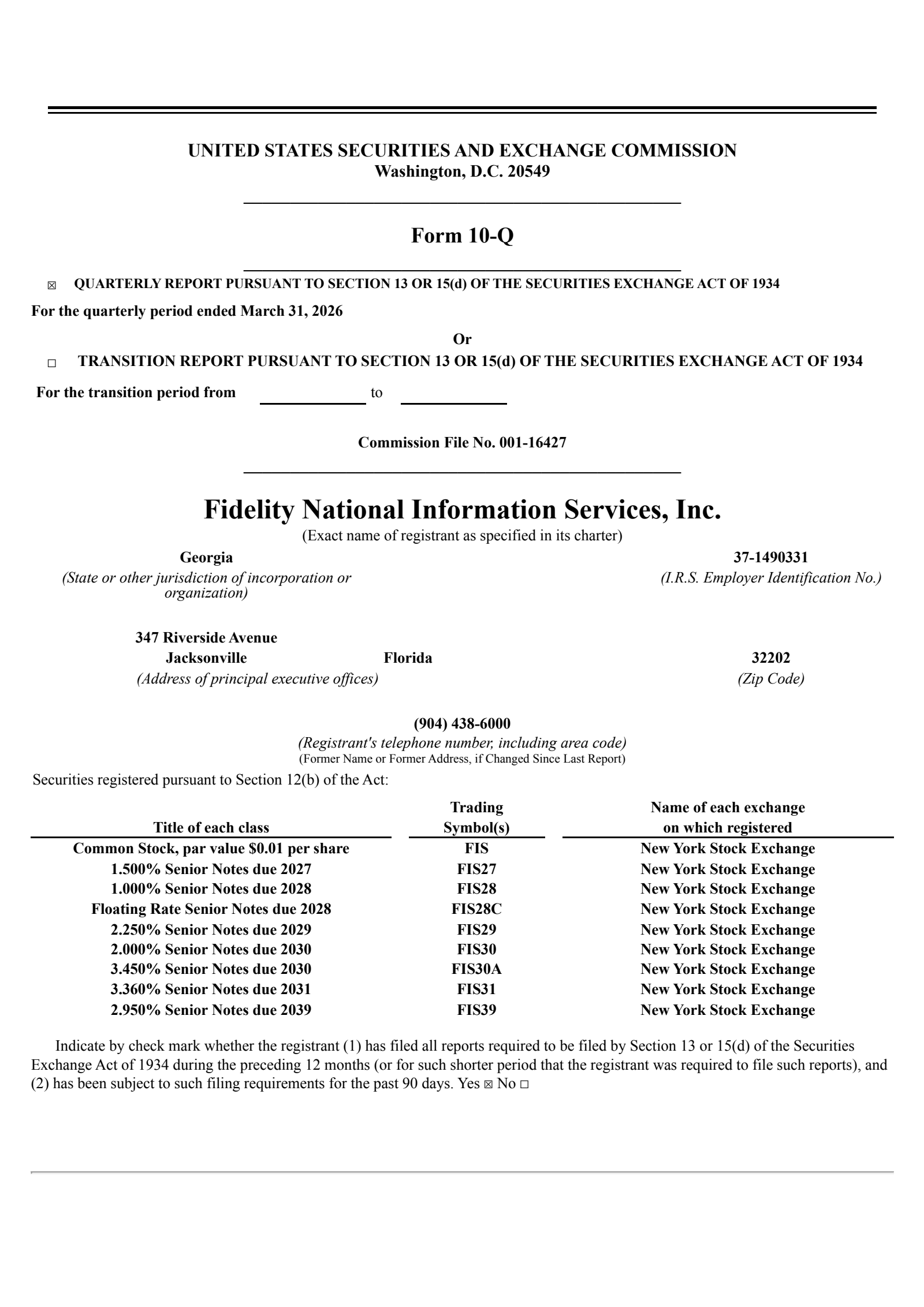 Fidelity National Information Services' Q1 2026 Quarterly report