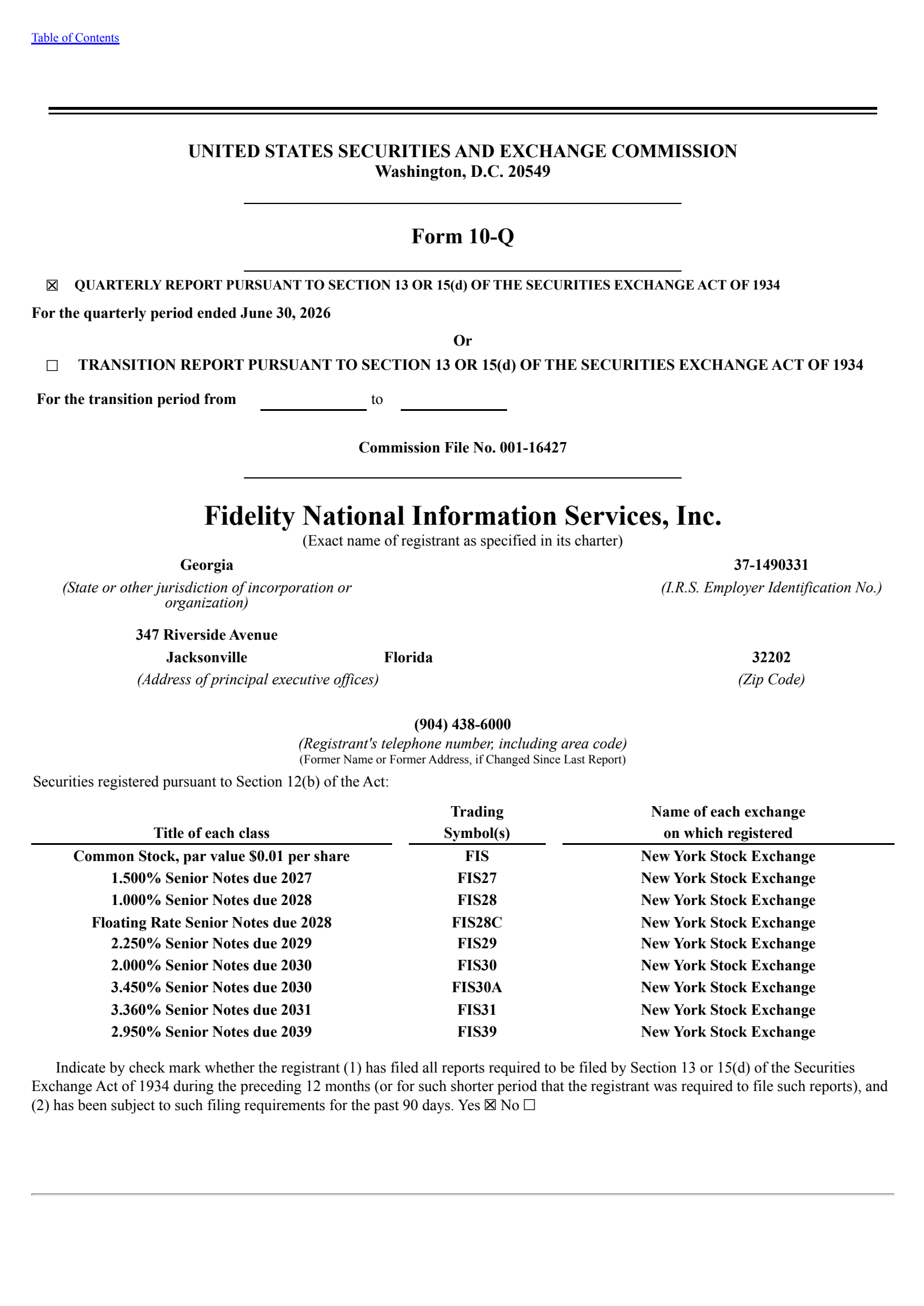 Fidelity National Information Services' Q2 2026 Quarterly report