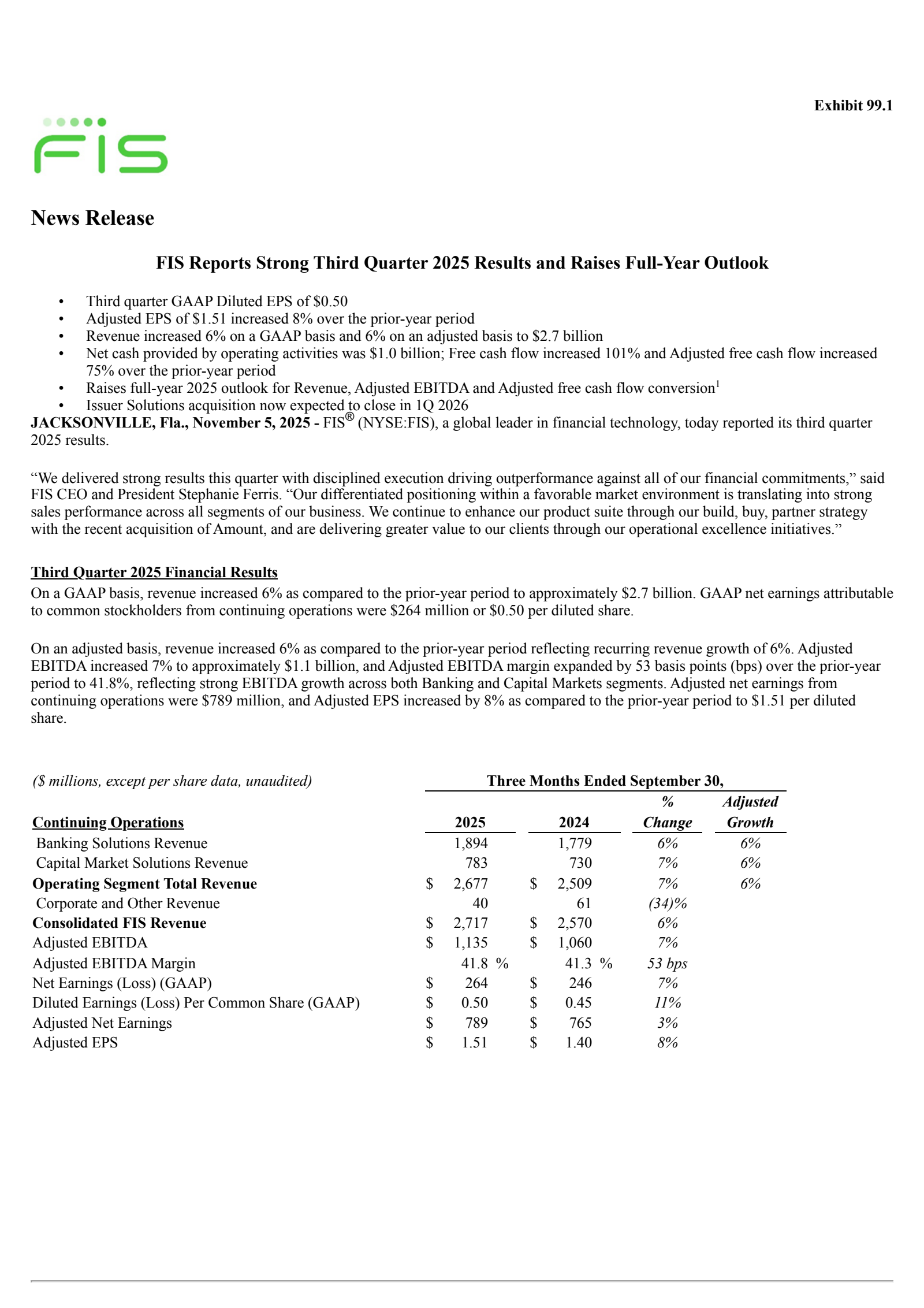 Fidelity National Information Services' Q3 2025 Earnings Release