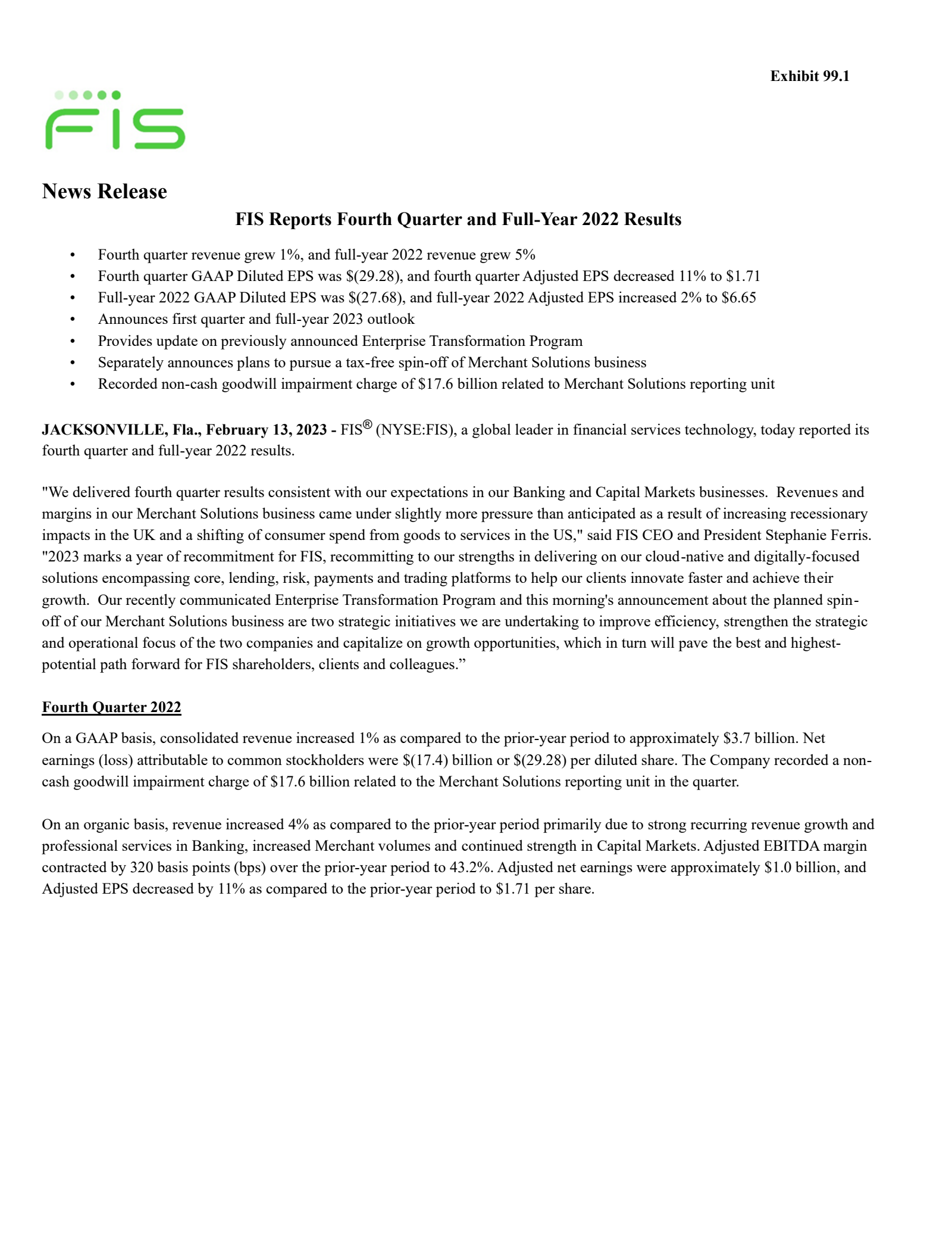 Fidelity National Information Services' Q4 2022 Earnings Release