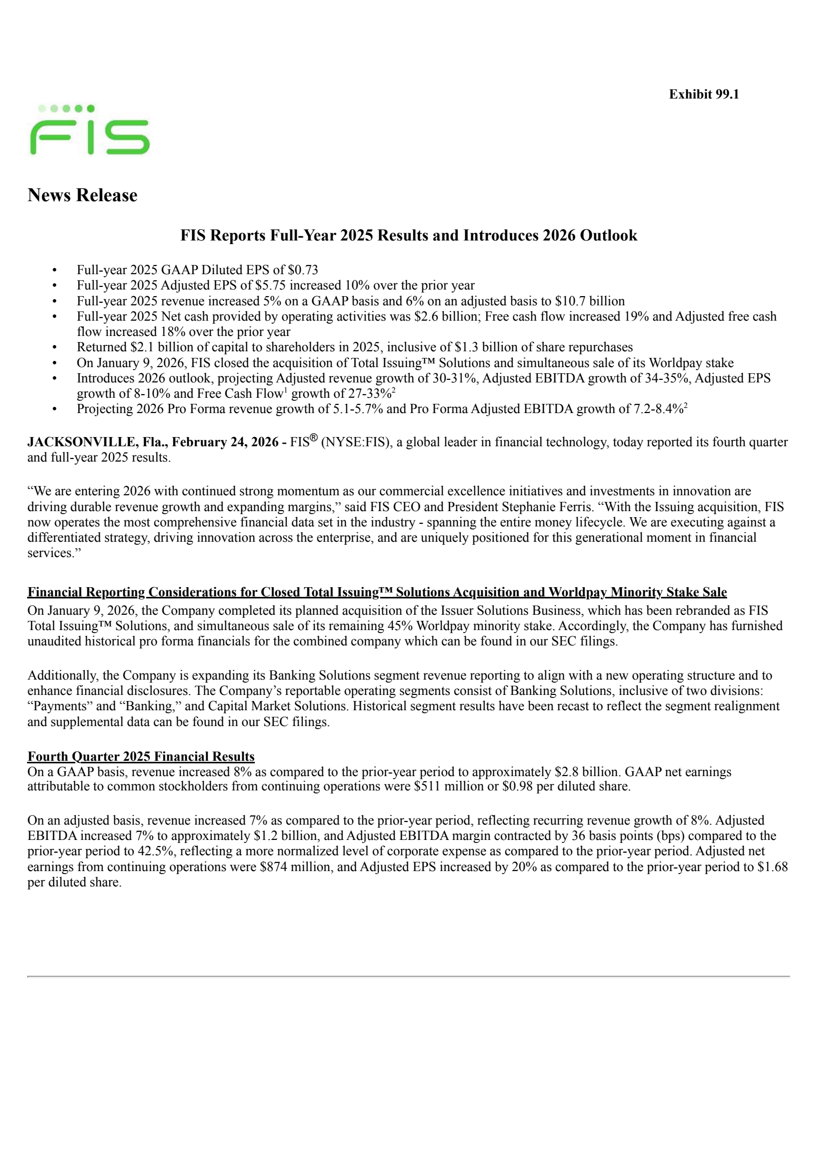 Fidelity National Information Services' Q4 2025 Press Release