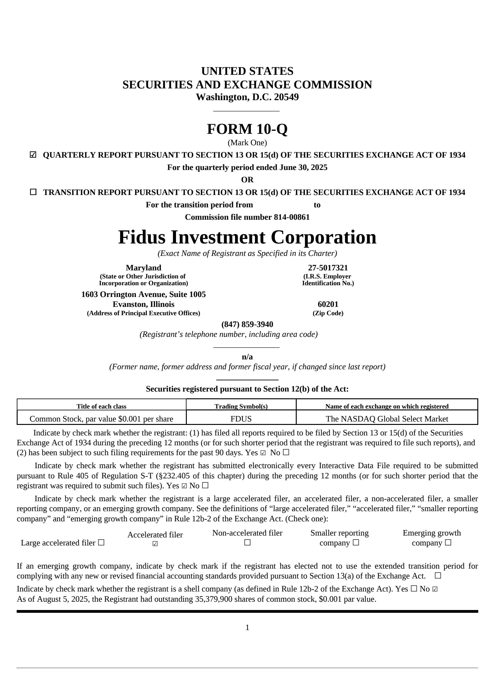 Fidus Investment's Q2 2025 Quarterly report